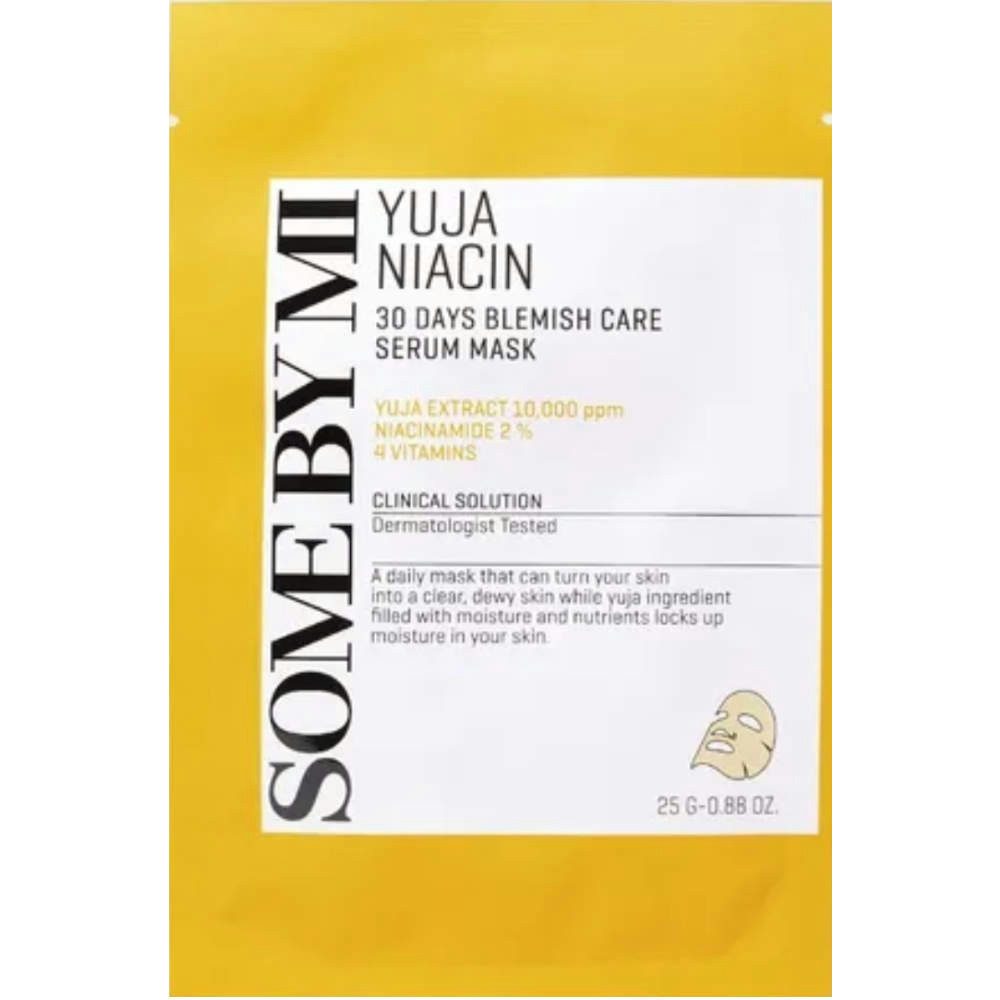 Some By Mi Gesichtsserum SOME BY MI, Yuja Niacin 30 days Blemish Care Serum Mask - 25 g, Vegane, aufhellende Tuchmaske mit Yuja-Extrakt