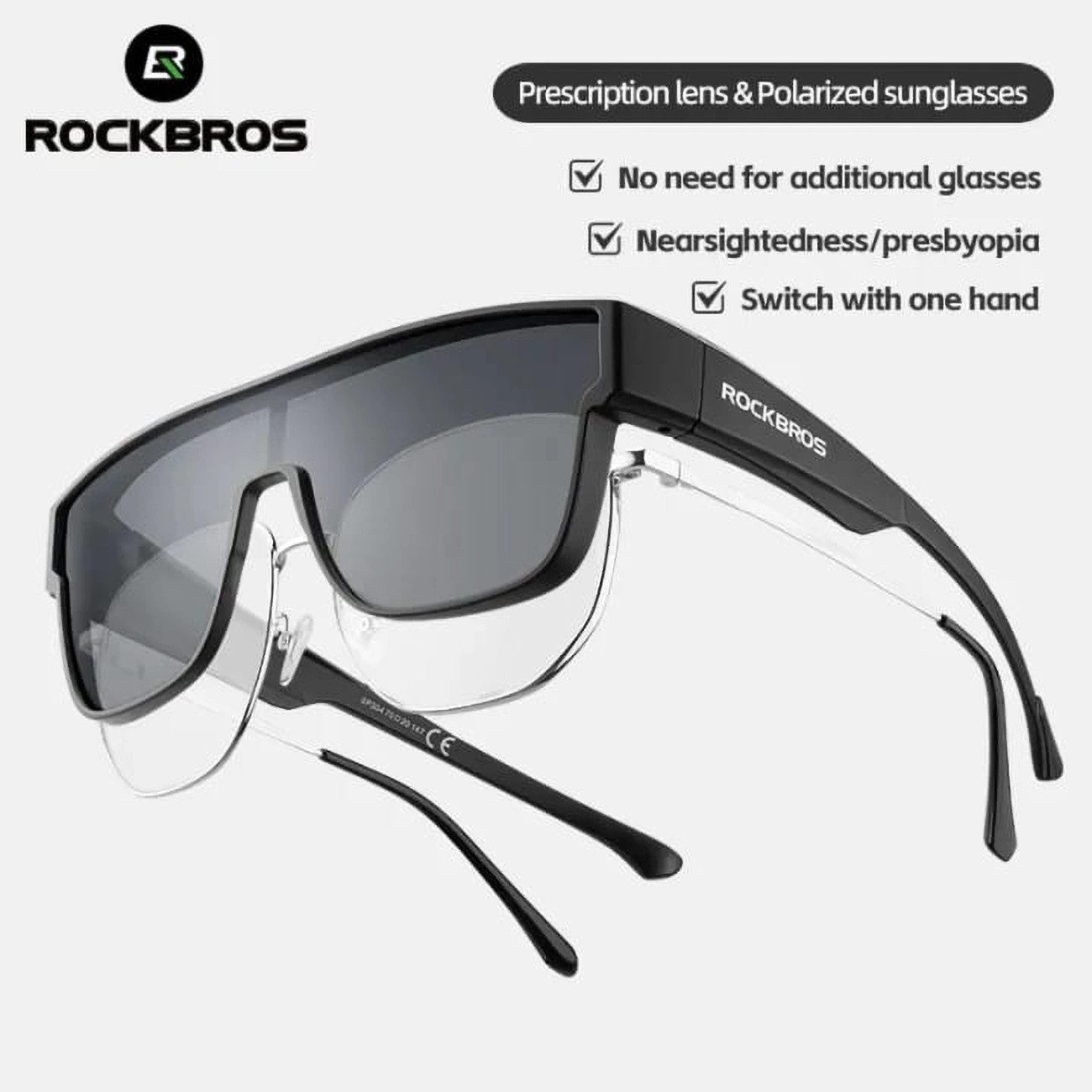 ROCKBROS Fahrradbrille SP304, (Brillenset), UV400, polarisiert, leicht, Etui, sportliches Design