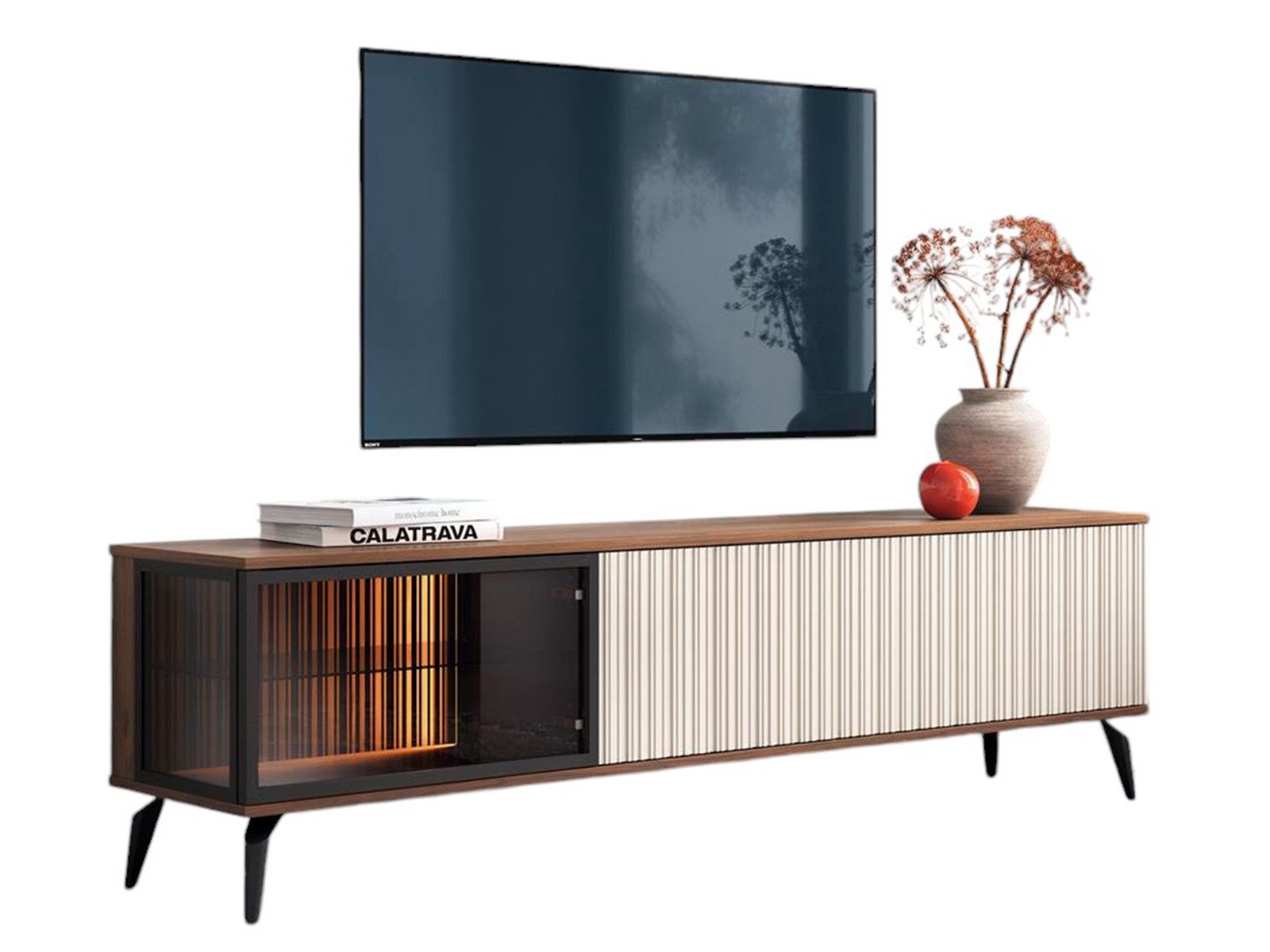 Compleo TV-Schrank dreitürig VIVIN, geriffelte Front, günstig online kaufen