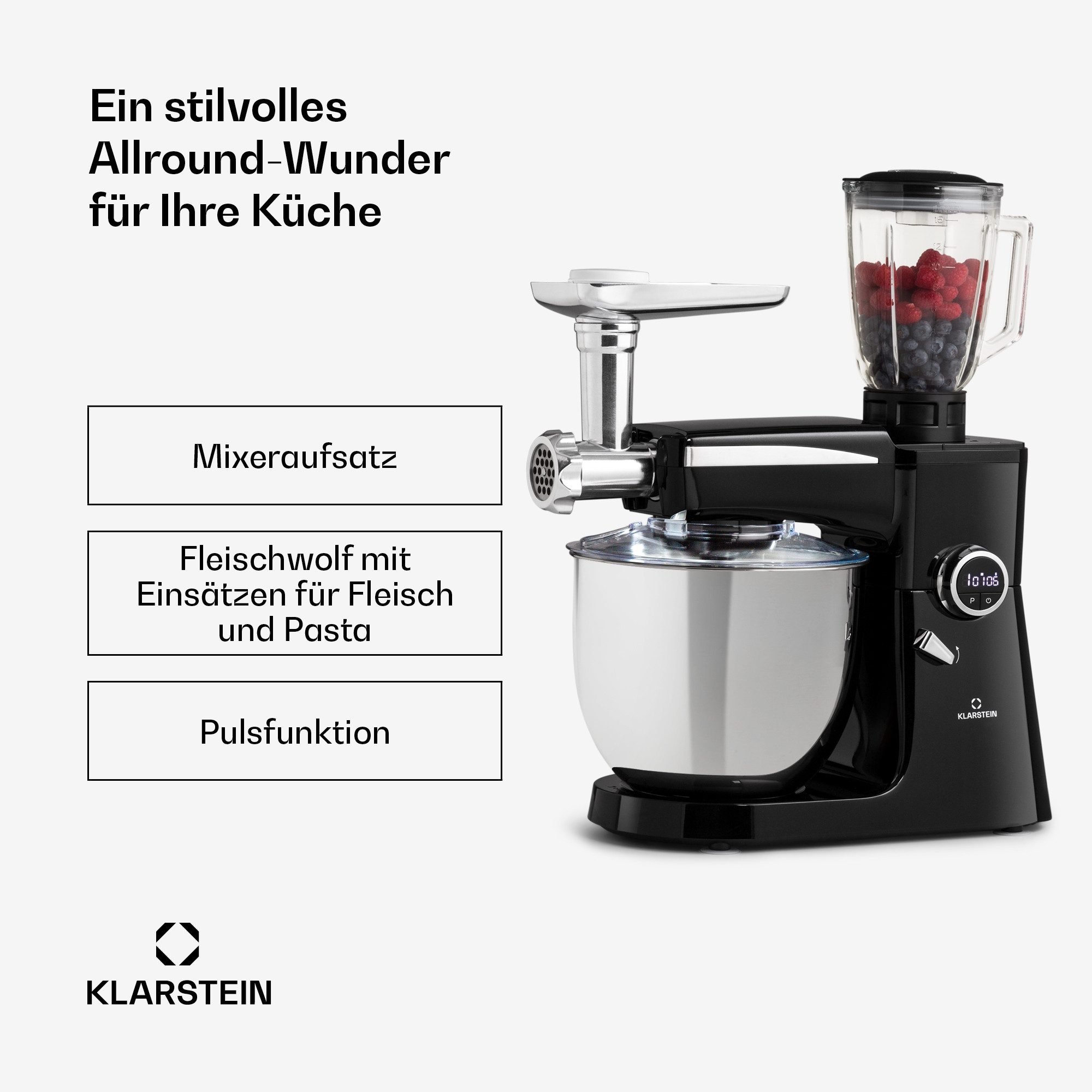 Klarstein Küchenmaschine mit Kochfunktion, 2000 W, 10 l Schüssel