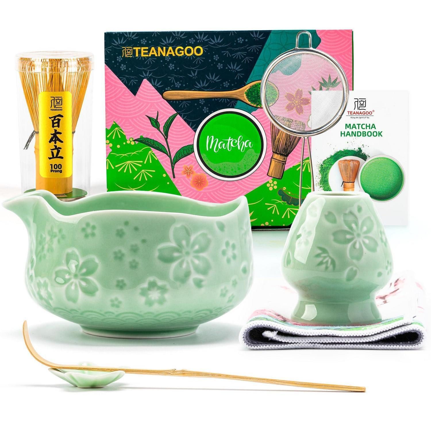 LuxusKollektion Teeservice Matcha-Set 7-teilig Blau Grün Keramik