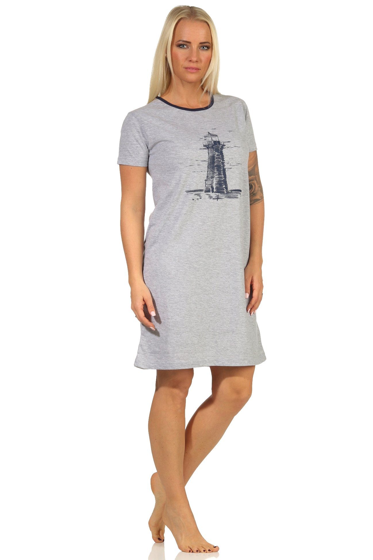 RELAX by als Leuchtturm grau Motiv und im Nachthemd Damen Look Nachthemd kurzarm Normann maritimen