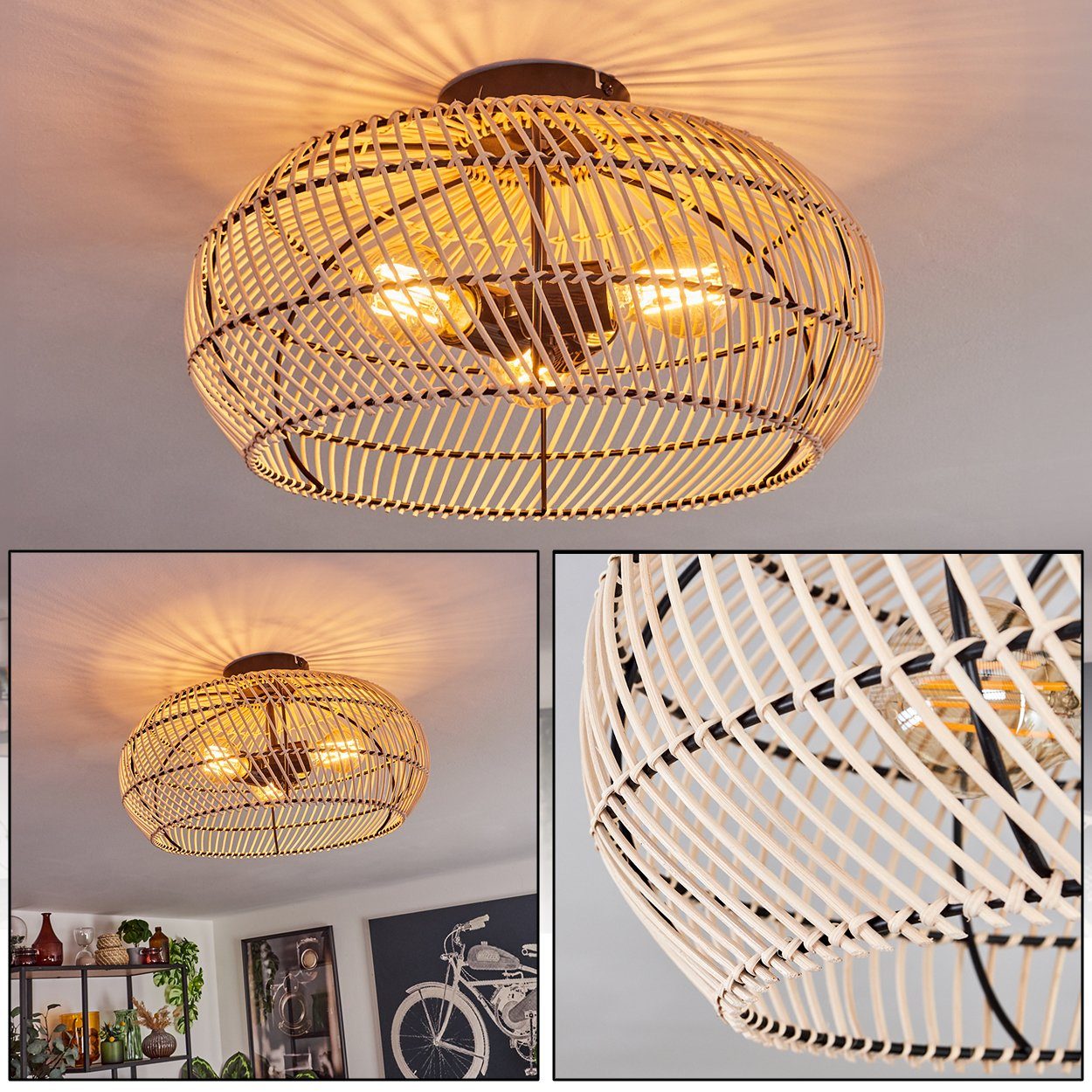 hofstein Deckenleuchte moderne Deckenlampe aus Metall/Bambus günstig online kaufen