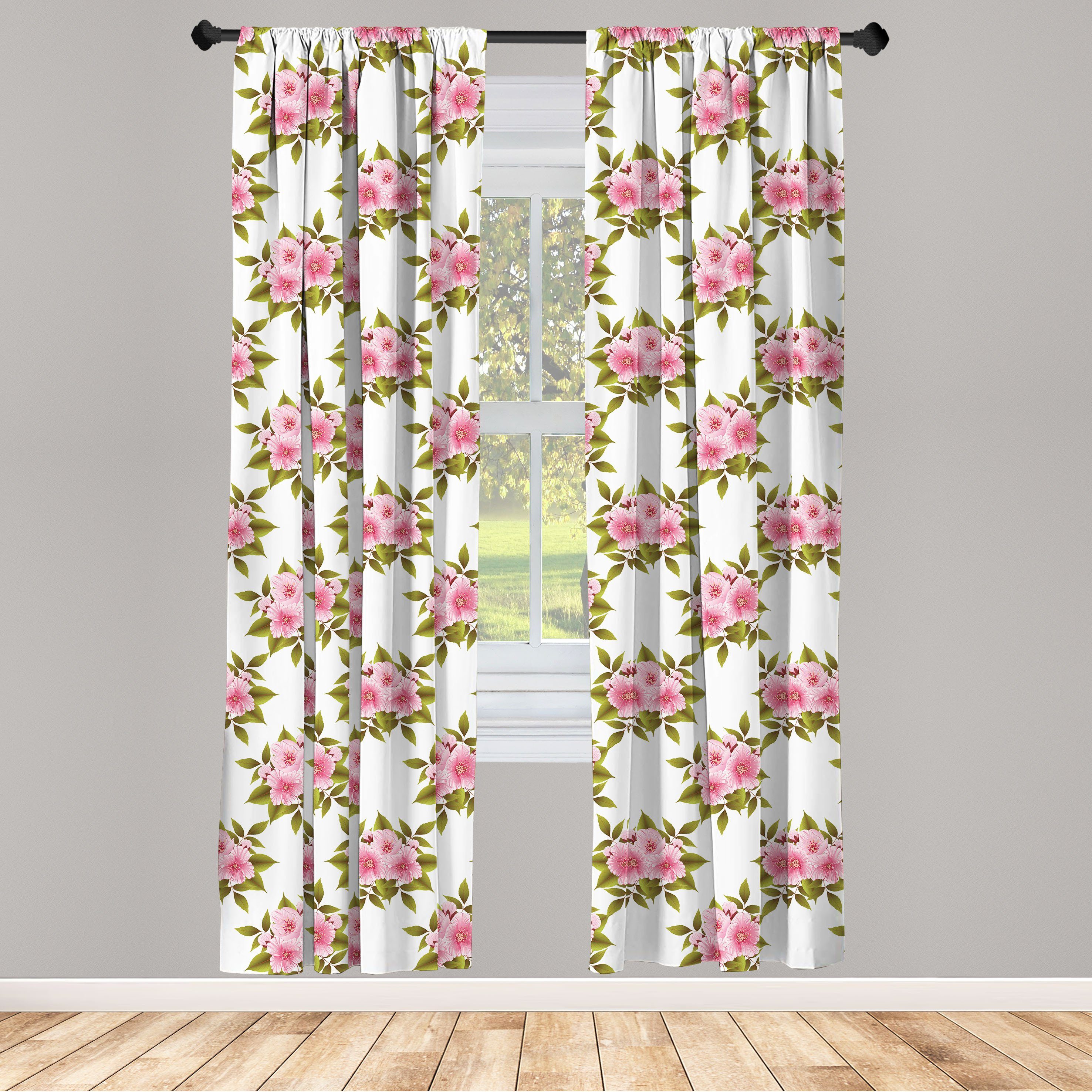 Gardine Vorhang für Wohnzimmer Schlafzimmer Dekor, Abakuhaus, Microfaser, japanisch Blühender Sakura Blumen