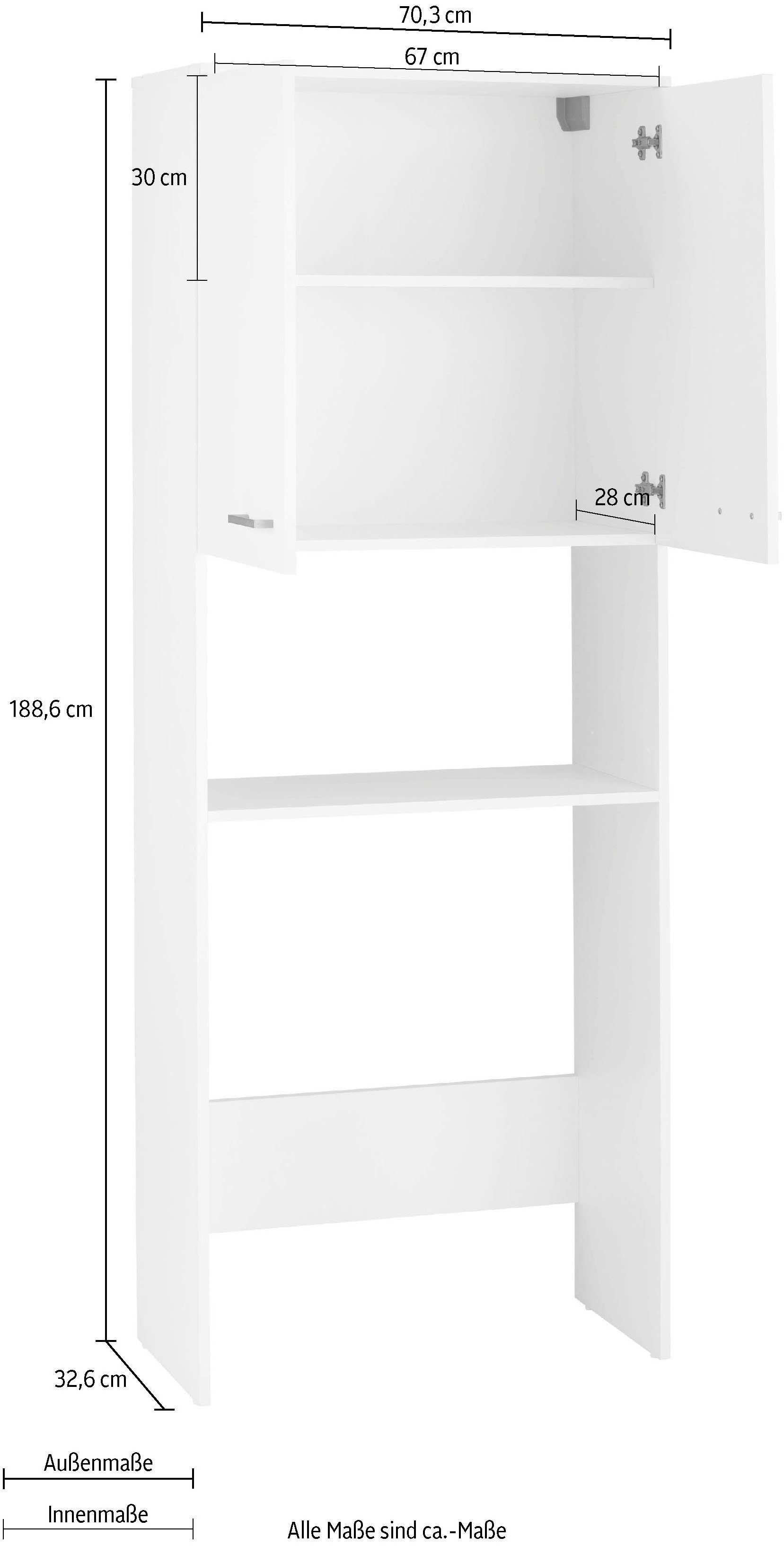Schildmeyer Waschmaschinenumbauschrank Mobes weiß weiß/weiß Regalfach 70,3/188,6 im | Breite/Höhe: und cm, hinter Doppeltür Stauraum