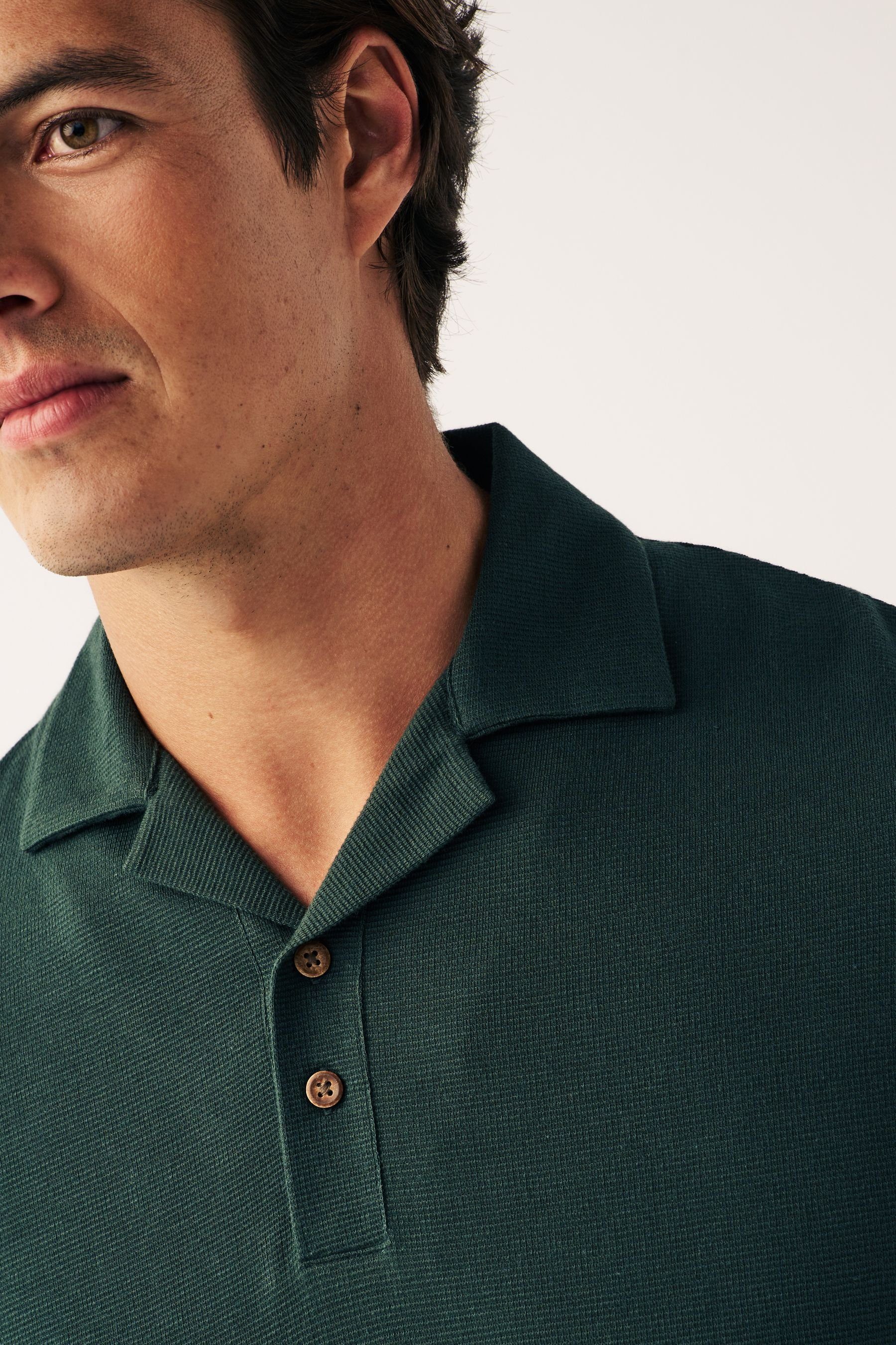 mit kubanischem (1-tlg) Polo-Shirt Green Kragen Poloshirt Textured Next