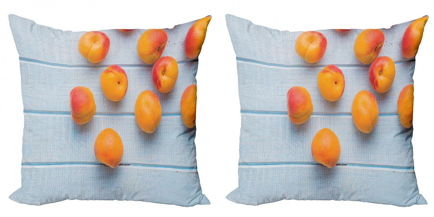 Kissenbezüge Modern Accent Doppelseitiger Digitaldruck, Abakuhaus (2 Stück), Obst Aprikosen auf Blau Holztisch