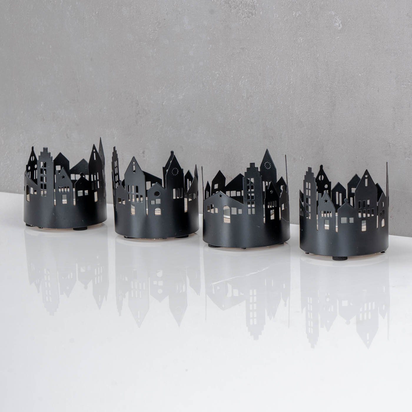 Levandeo® Teelichthalter, 4er Set Teelichthalter Schwarz Metall Haus Windli günstig online kaufen