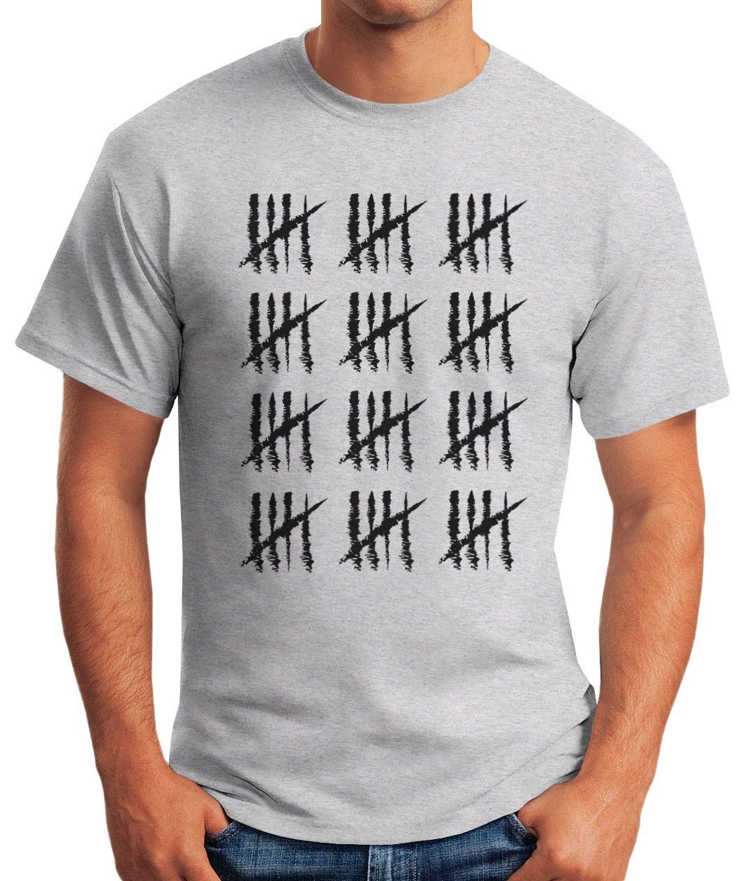 MoonWorks Print-Shirt Herren T-Shirt Jubiläum Print mit Moonworks® Alter [object 60 grau Jahrgang Fun-Shirt Strichliste Geschenk Object] Striche Geburtstag