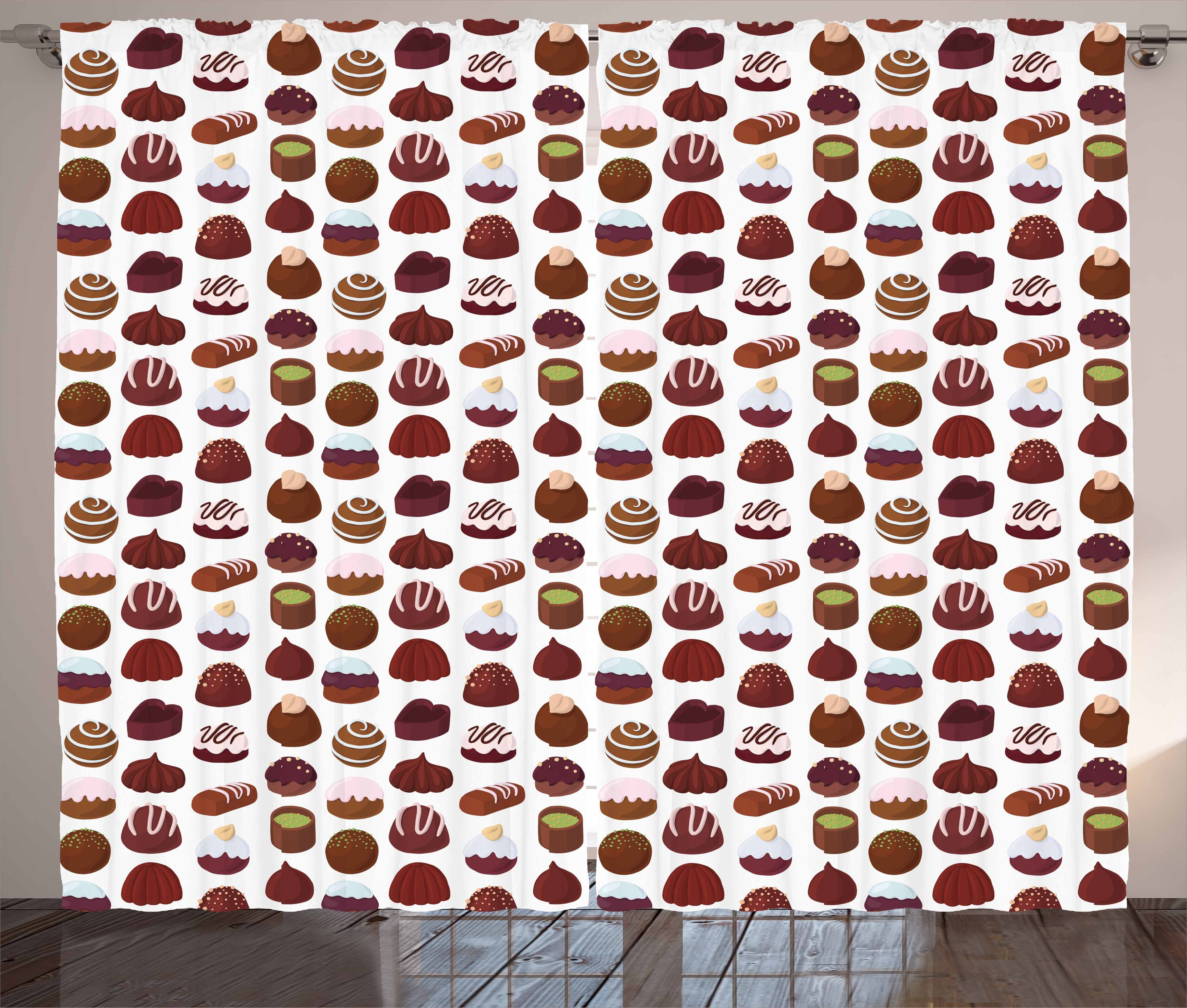 Süßwaren Gardine Kräuselband und Patterns Schlafzimmer Schlaufen Schokolade Abakuhaus, mit Haken, Vorhang Bäckerei
