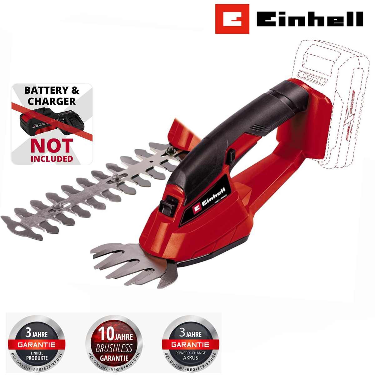 Einhell Akku-Gras- und Strauchscherenset Strauchschere GC-CG 18 Li-Solo 18 V Power X-Change