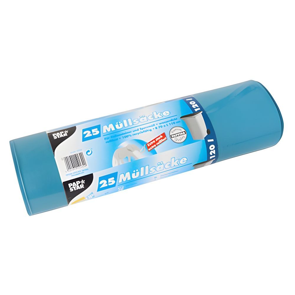 PAPSTAR Müllbeutel 25x Müllsäcke LDPE 120 l 110 x 70cm blau extra stark reißfest 60 my
