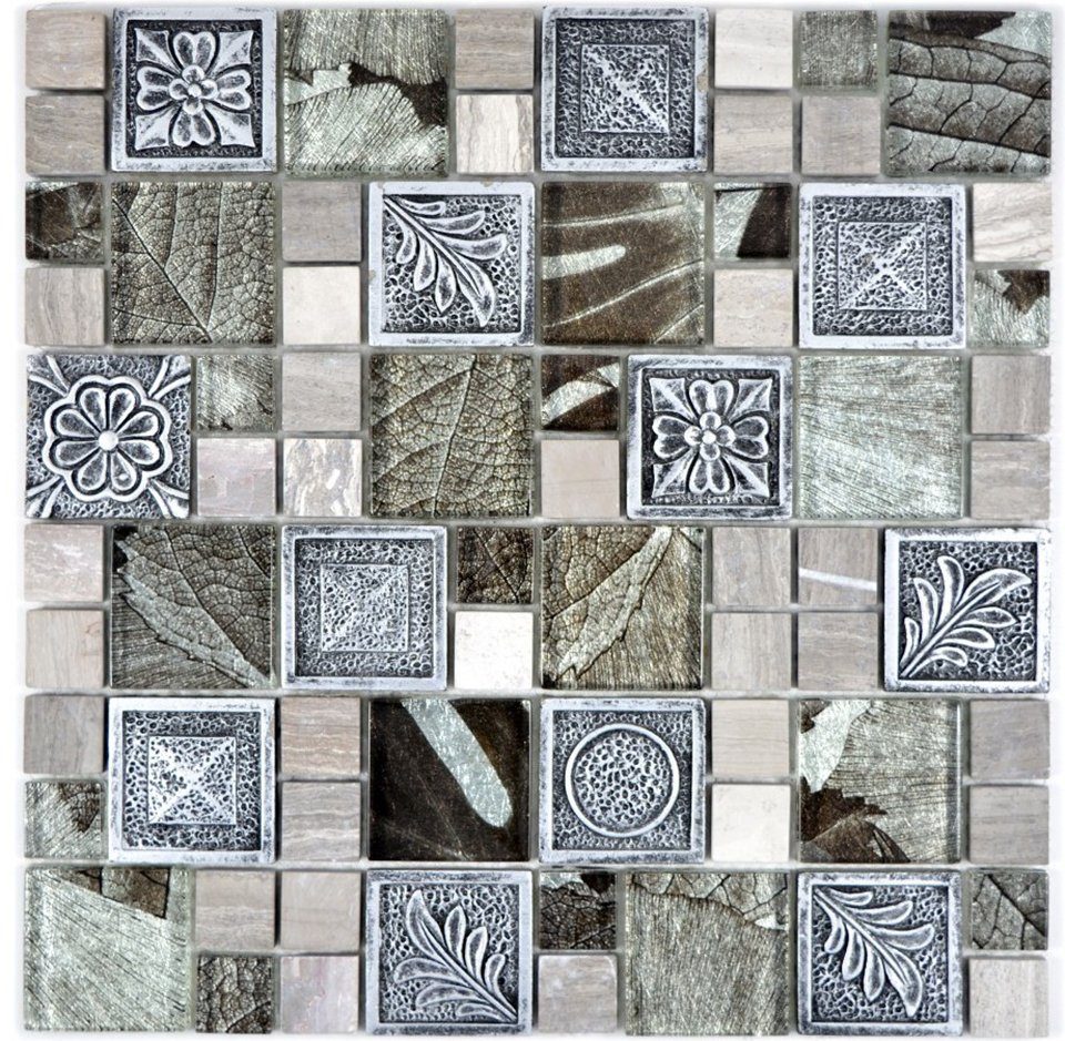 silber Mosaik Mosaikfliesen glänzend Mosani 10 Glasmosaik Resin / Matten