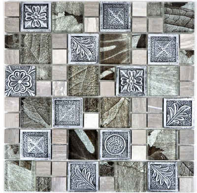 Mosani Mosaikfliesen Glasmosaik Kunststein Mosaikfliesen Resin silber grau