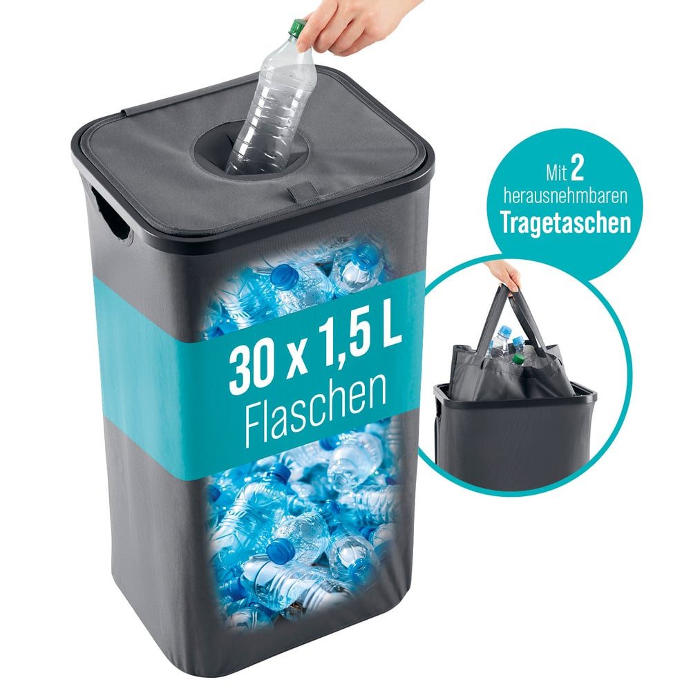 EASYmaxx Flaschenkorb Pfandflaschen-Sammelbehälter 100l anthrazit, inkl. 2 günstig online kaufen