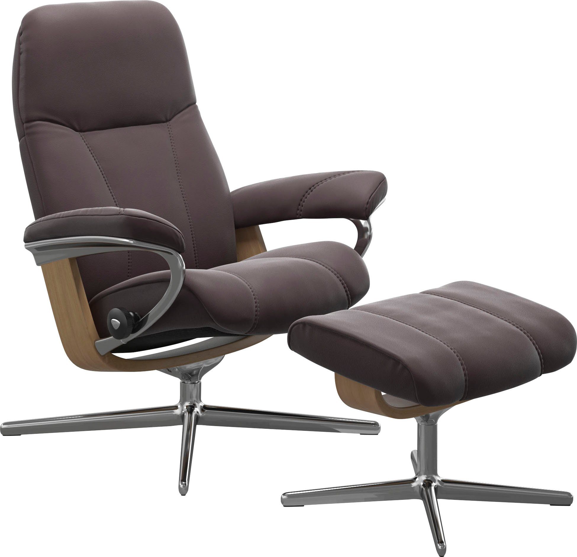 Relaxsessel Relaxsessel mit Base, M Hocker), Cross L, & Holzakzent Eiche mit Größe (Set, mit Hocker, Stressless® S, Consul