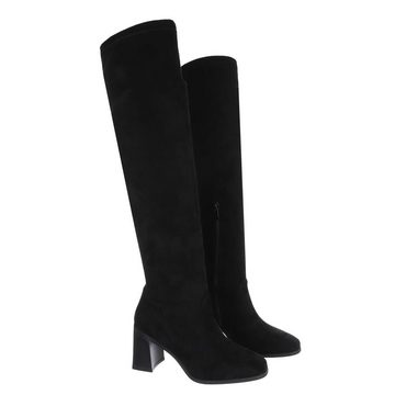 Ital-Design Damen Party & Clubwear Overkneestiefel Blockabsatz High-Heel Stiefel in Schwarz