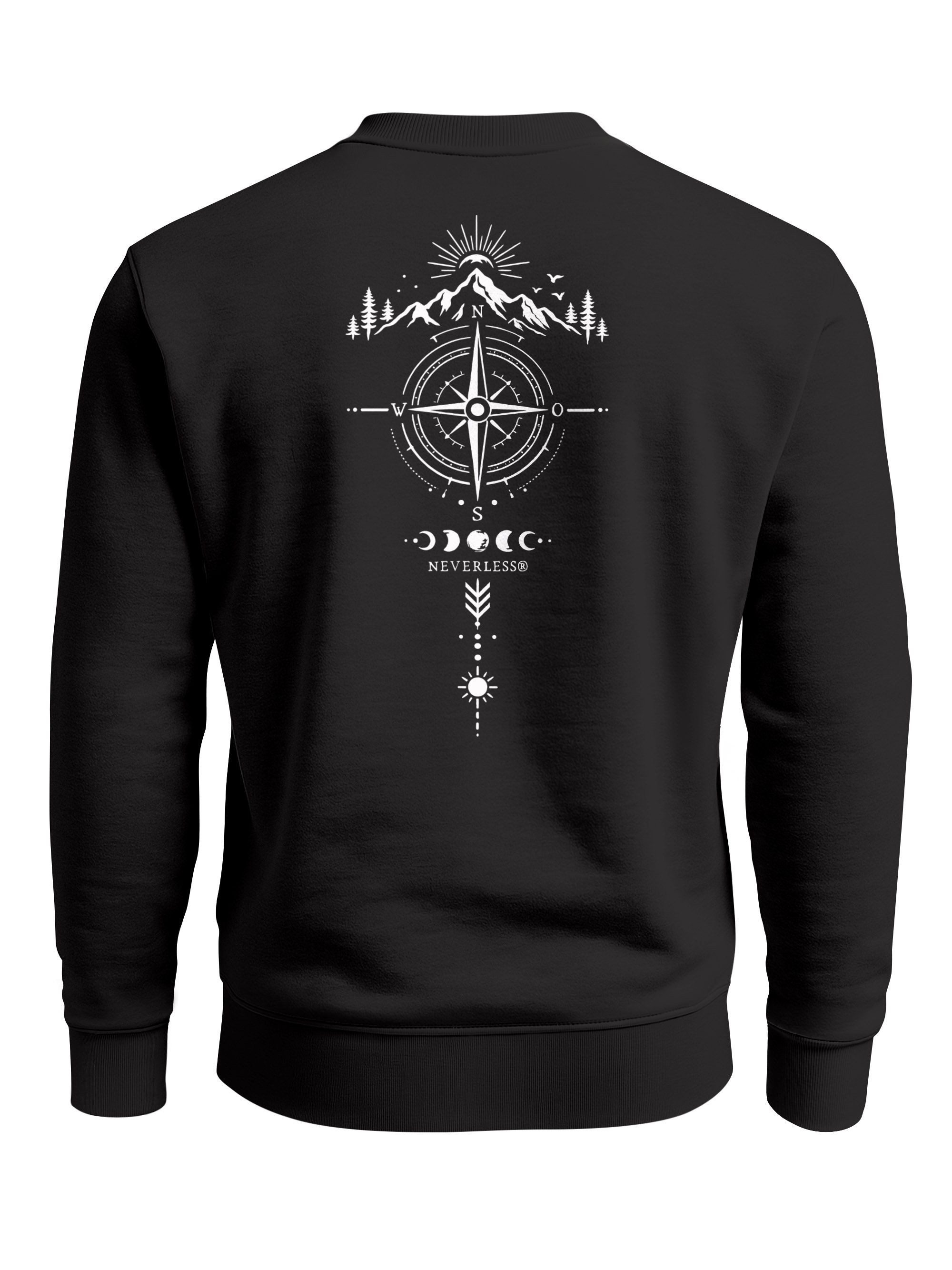 Sweatshirt Sweatshirt Herren Pullover mit Backprint Kompass Outdoor Symbolik