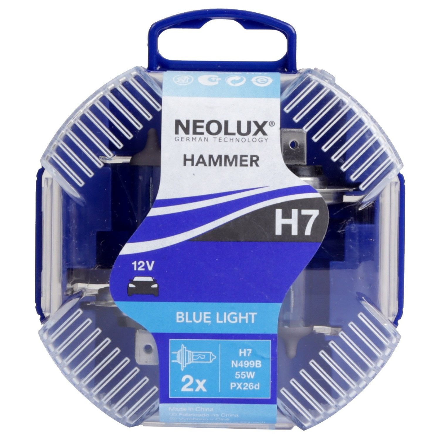 Osram KFZ-Ersatzleuchte 2x HAMMER H7 12V 55W Halogen Leuchtmittel, H7, 2 St., PX26d Xenon Blue Look Effekt Halogen-Birnen Ersatz Glühlampe Set Box