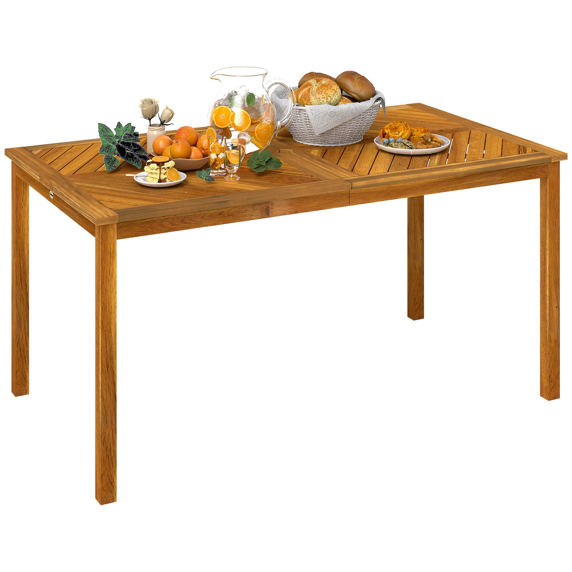 Outsunny Gartentisch mit Schirmloch, Lamellendesign (wetterfest günstig online kaufen