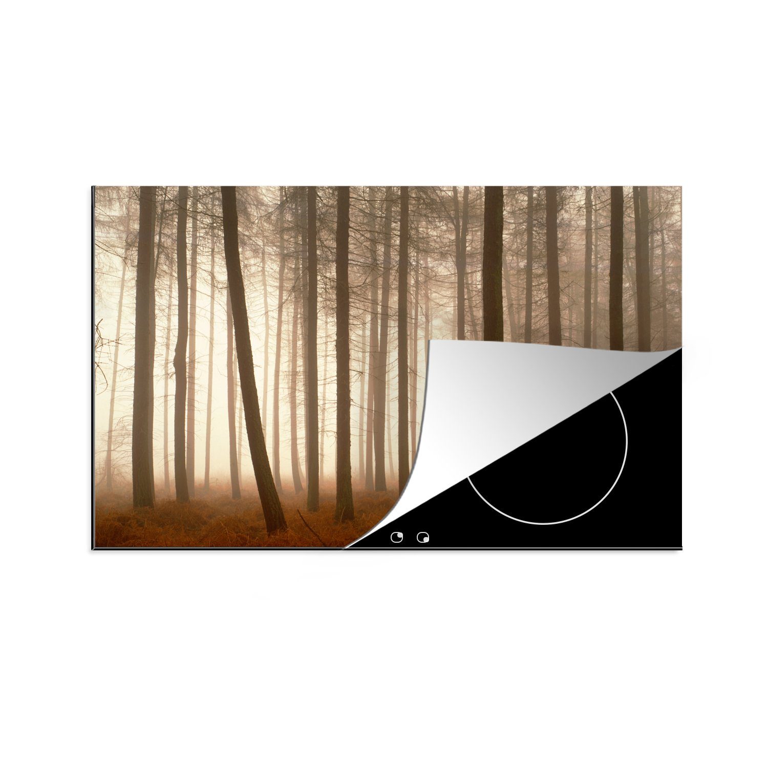 MuchoWow Herdblende-/Abdeckplatte Wald - Nebel - Baum, Vinyl, (1 tlg), 81x52 cm, Induktionskochfeld Schutz für die küche, Ceranfeldabdeckung