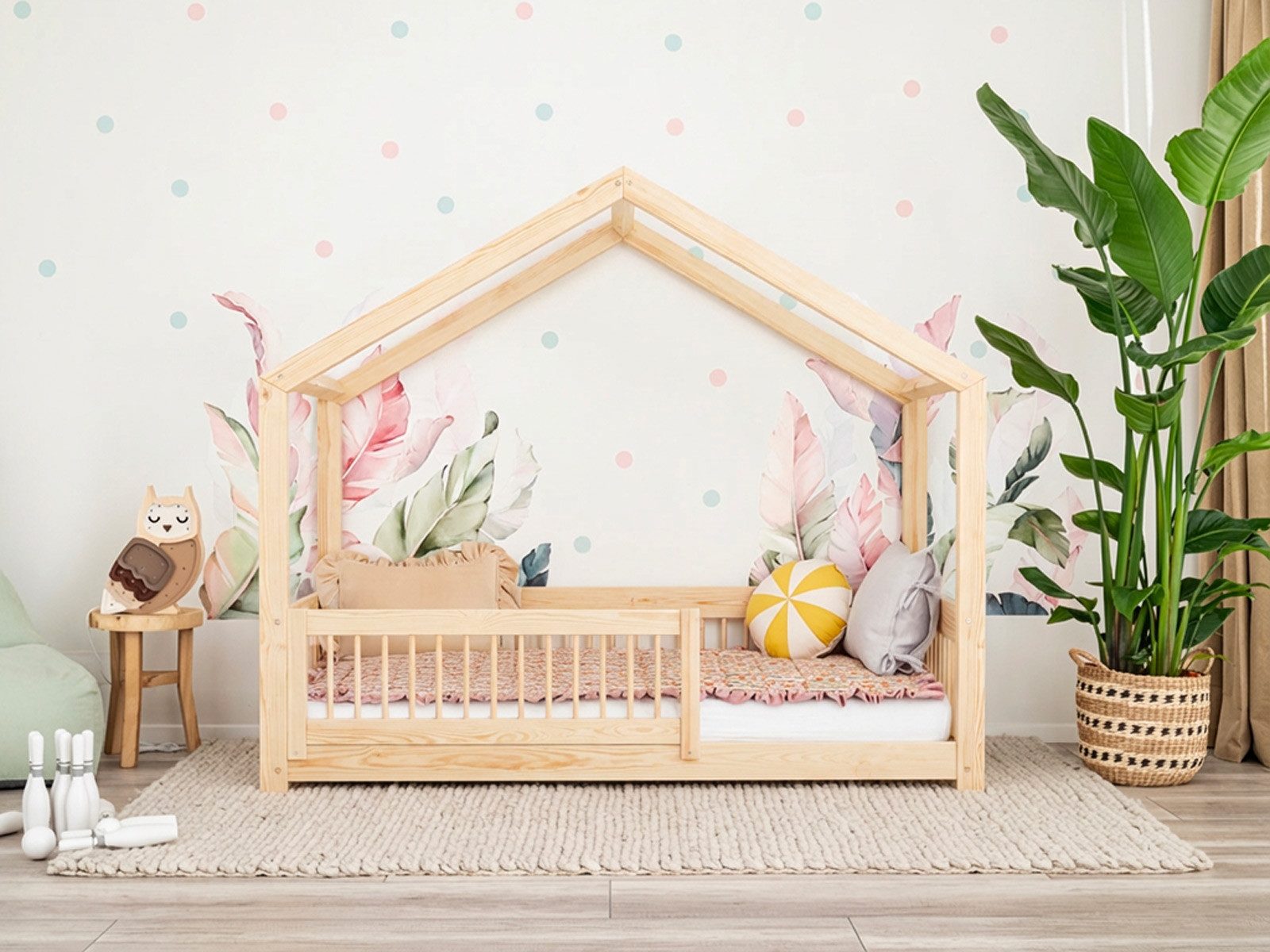 TreeTale Kinderbett Pipit – Bodenbett aus Holz mit Rausfallschutz – 90x200/80x160
