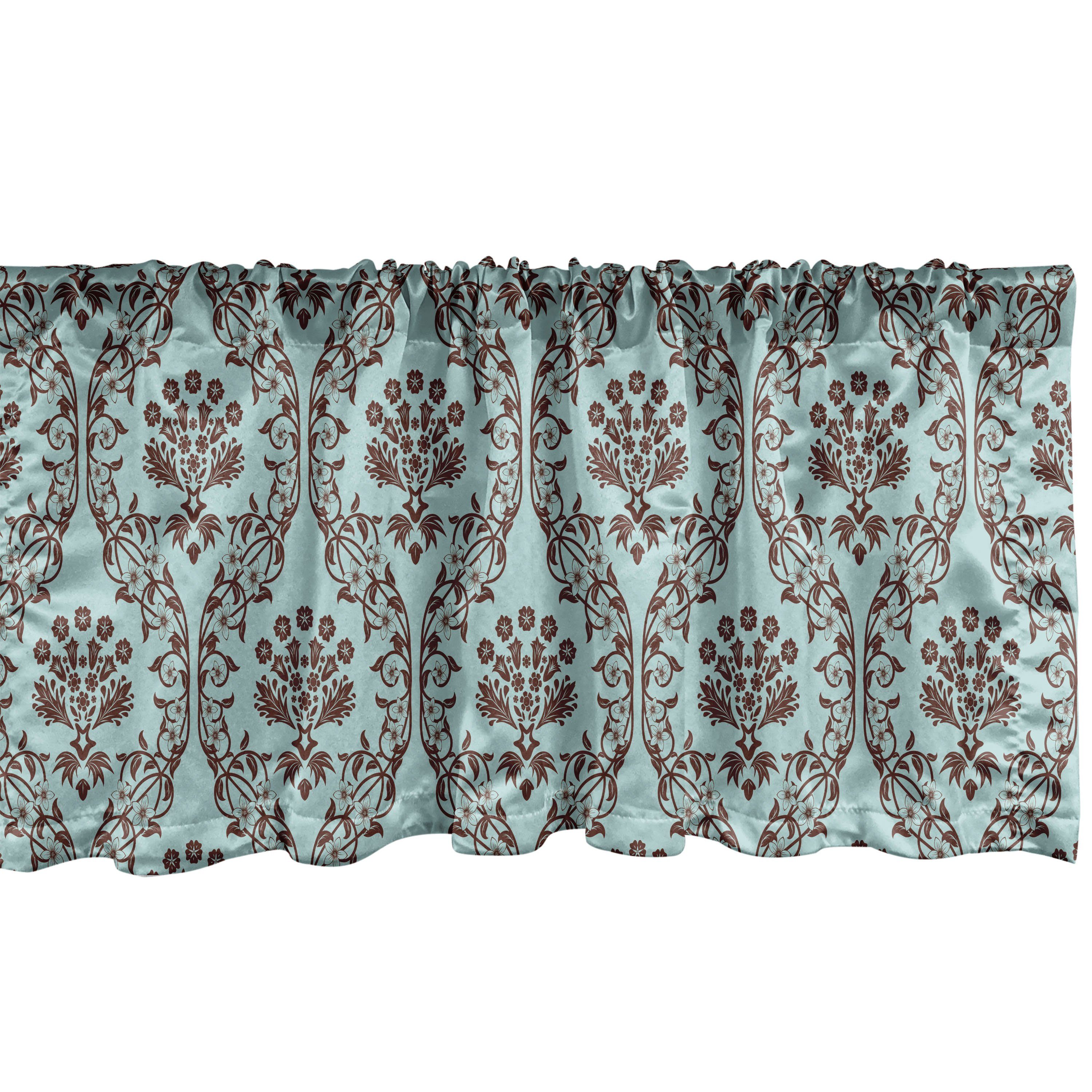 Scheibengardine Vorhang Volant für Küche Schlafzimmer Dekor mit Stangentasche, Abakuhaus, Microfaser, Blumen Damast inspiriert orientalische Kunst
