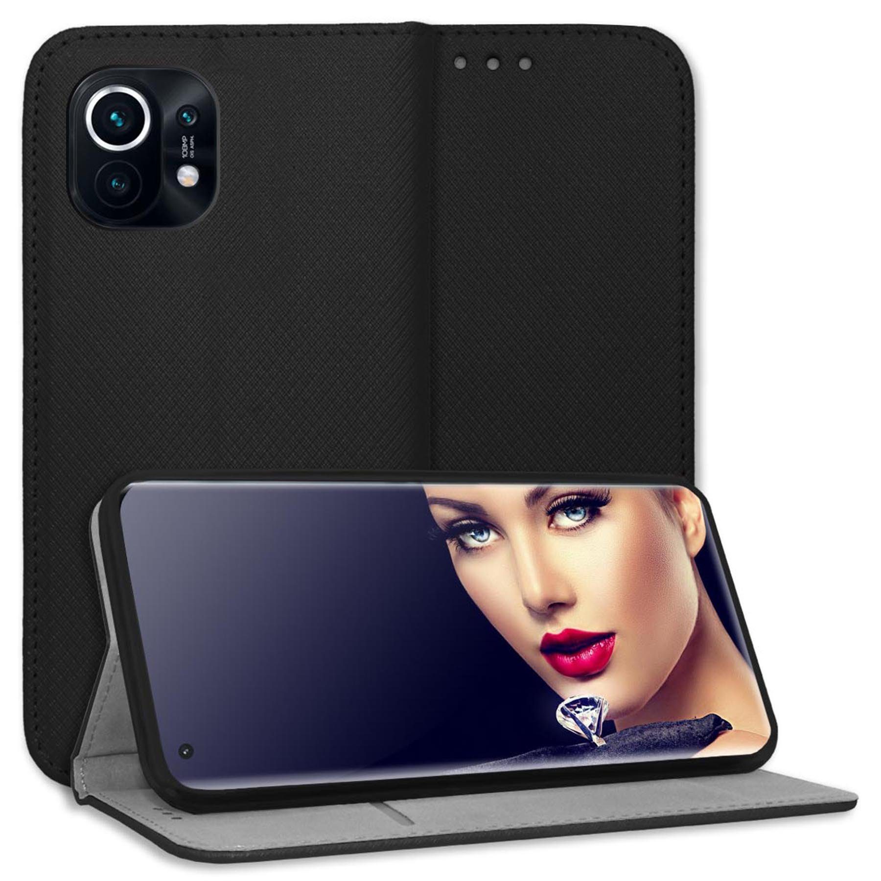 mtb more energy Smartphone-Hülle Smart Magnet für Xiaomi Mi 11, Schwarz, Bookstyle Klapphülle Cover Wallet Case aus Kunstleder