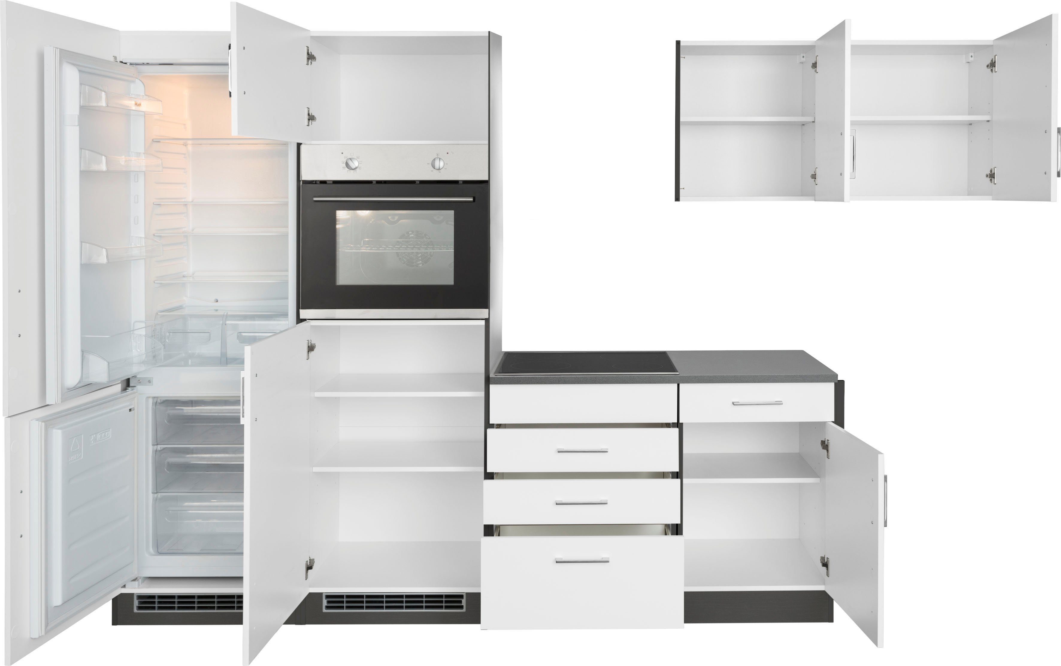 KOCHSTATION Küchenzeile KS-Paris – Küchen mit einzigartigen Fotomotiven auf den Fronten, Stellbreite 290/220 cm, wahlweise mit E-Geräten und Induktion