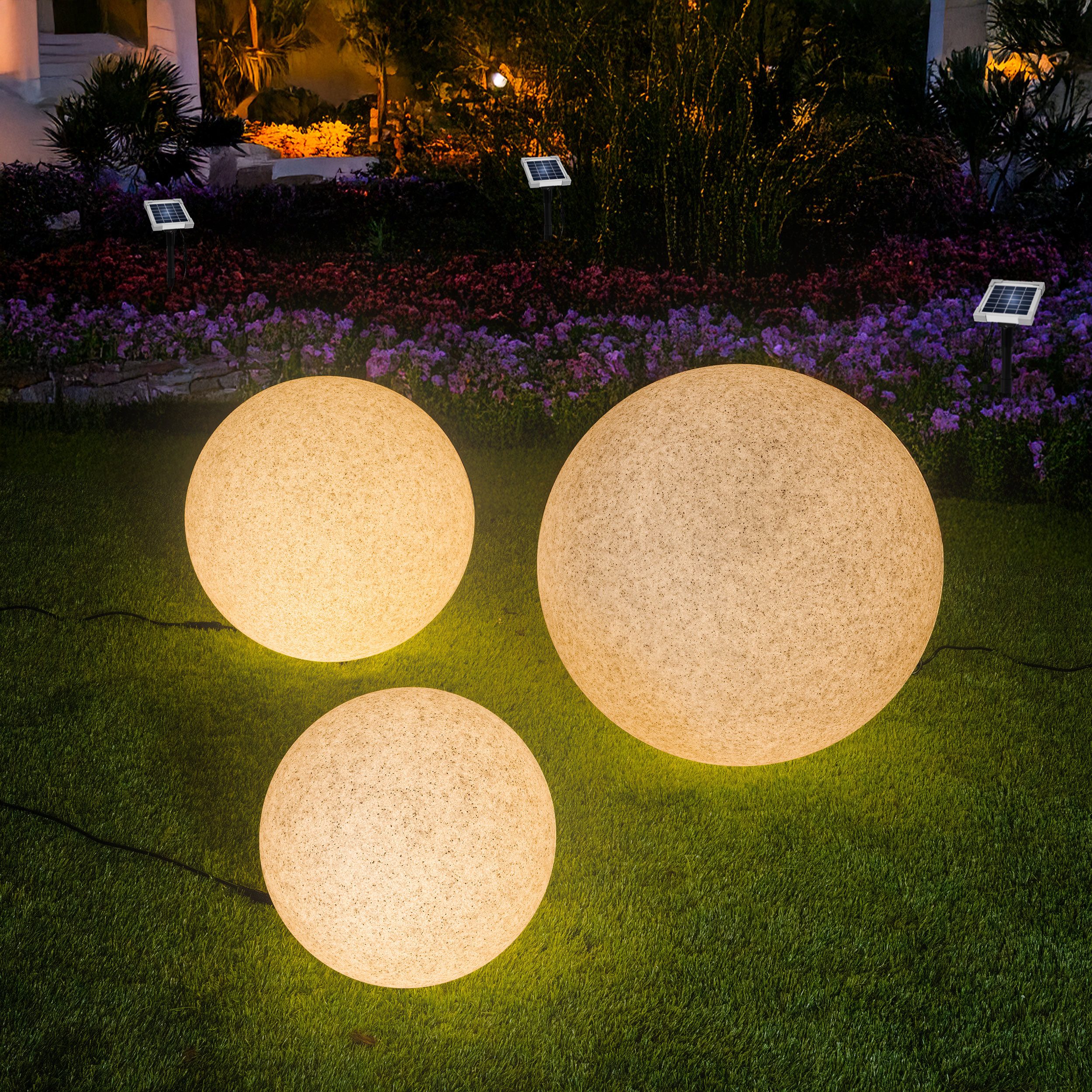 esotec LED Gartenleuchte Solar Stein-Leuchtkugeln ext. Solarmodul Ø30+40+50cm multicolor 106120, LED fest integriert