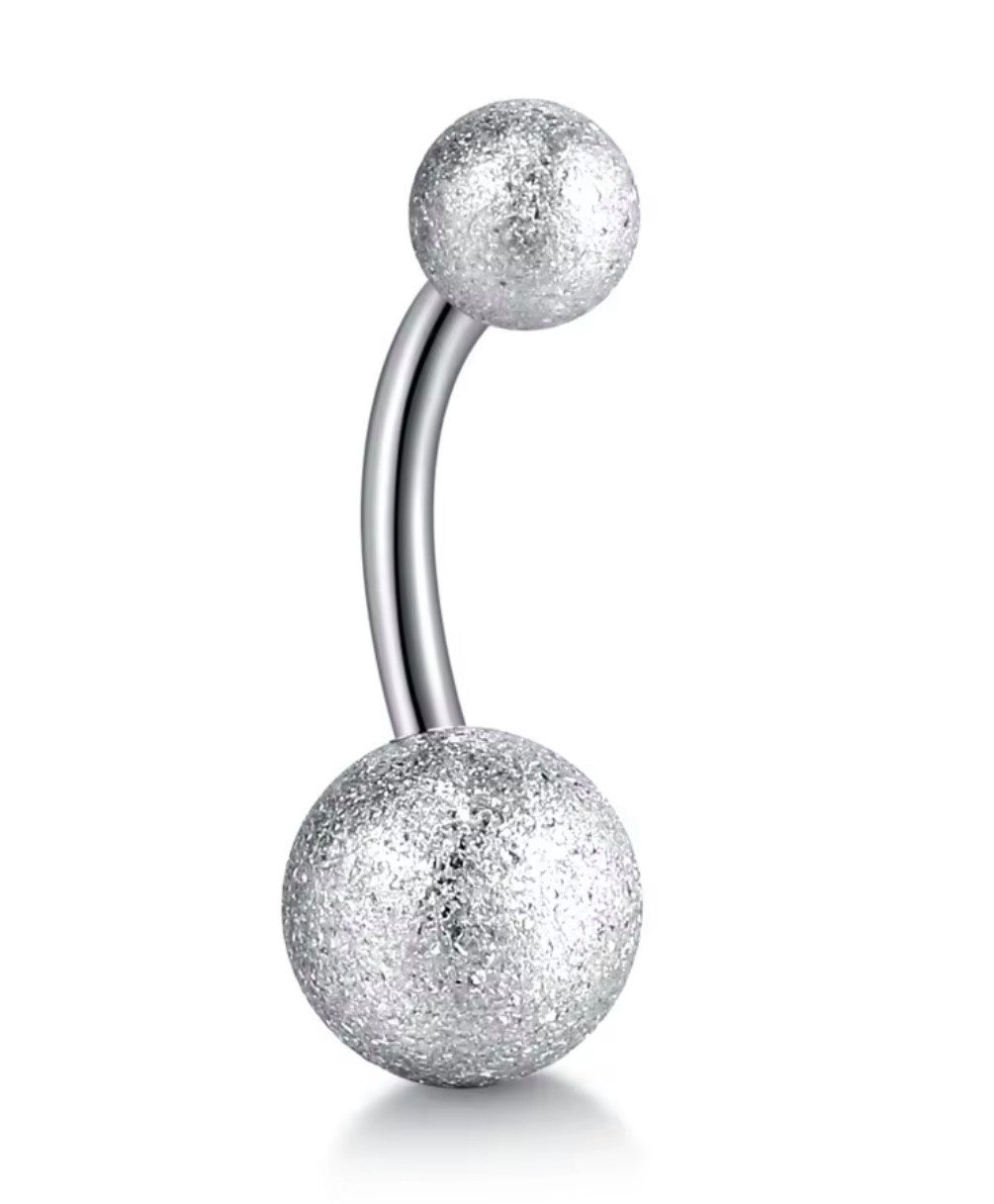Karisma Schmuck Bauchnabelpiercing Chirurgenstahl Bananabell Sandgestrahlt 2 Kugeln Matt/Diamant-Optik, Frauenschmuck