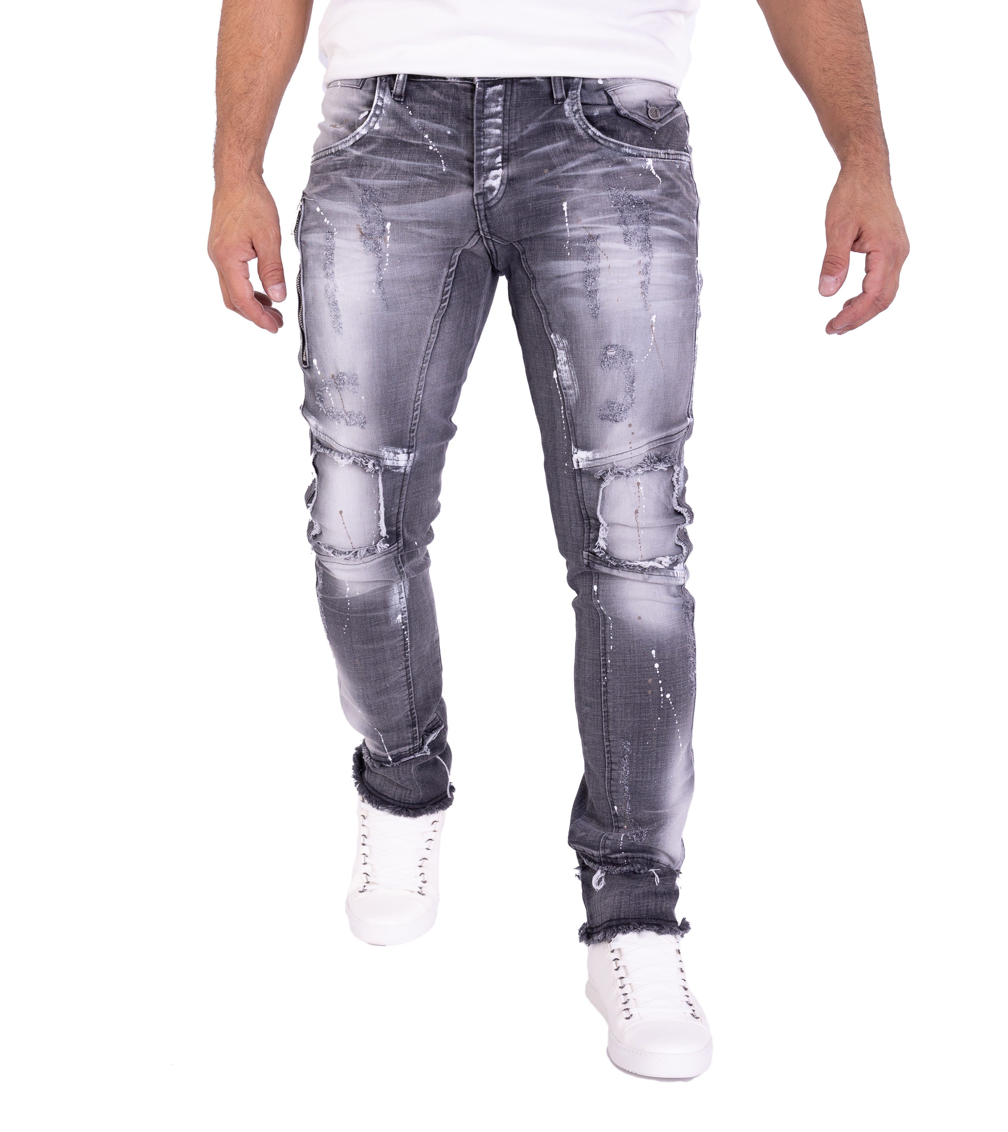 KINGZ Regular-fit-Jeans Ausgefallene SLIM FIT Patchwork Jeans günstig online kaufen