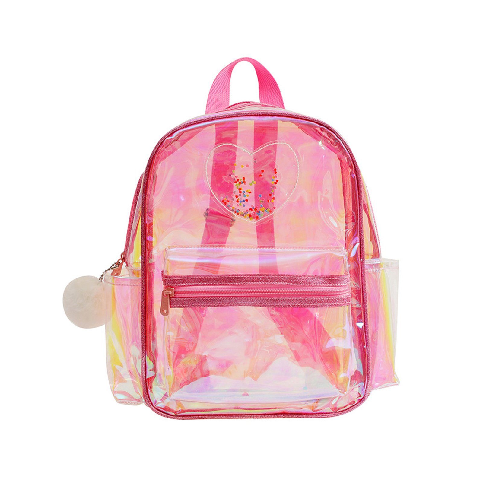 Rutaqian Kinderrucksack PVC Transparenter Rucksack Laser Love Verstellbare Kinderschultasche Rosa