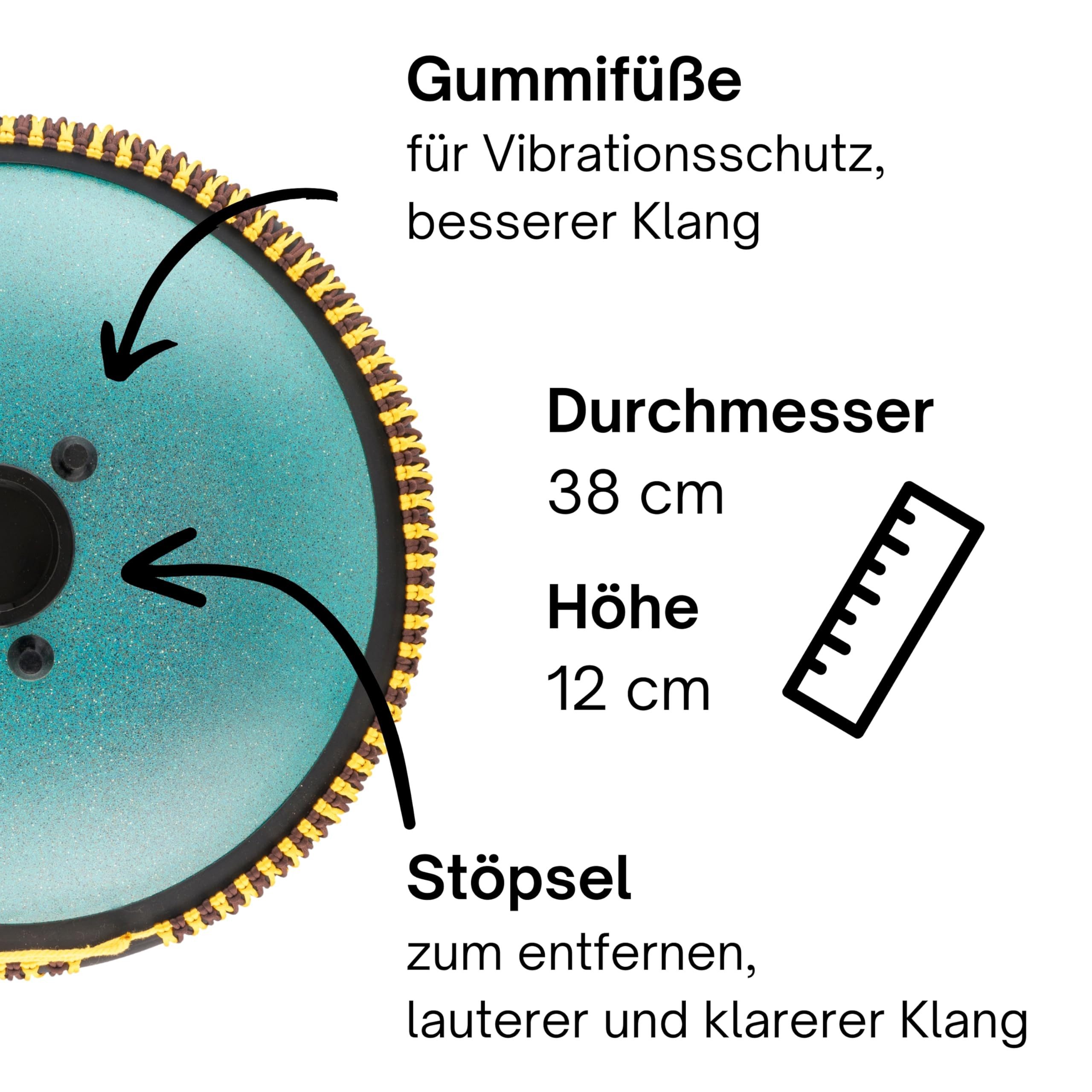 Sonodrum Steel Tongue Drum Zungentrommel "Exclusive" C-Dur - 38 cm groß, 14 Töne,- Steel Tongue Drum inkl. Liederbuch, Schlägel, Fingersticks und Tragetasche, Notenlesen nicht nötig, einfach zu spielen