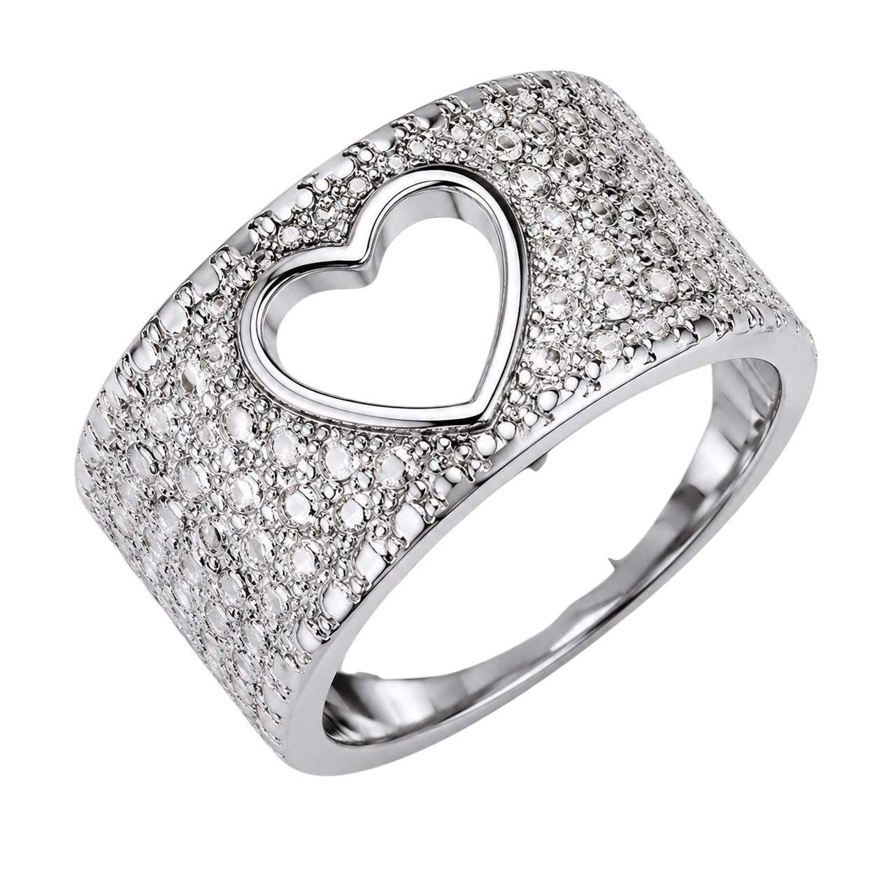 Taffstyle Fingerring Damen Herz Ring Edelstahl Silber Zirkonia Kristalle Elegant Breit (Funkelnder Damenring mit Herz Design und glänzender Oberfläche - Geschenkidee), Perfektes Geschenk für Damen