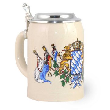 Bavariashop Bierkrug Steinkrug Bayern mit Deckel • Bierkrug mit Wappen • 0,5 Liter, Steinzeug
