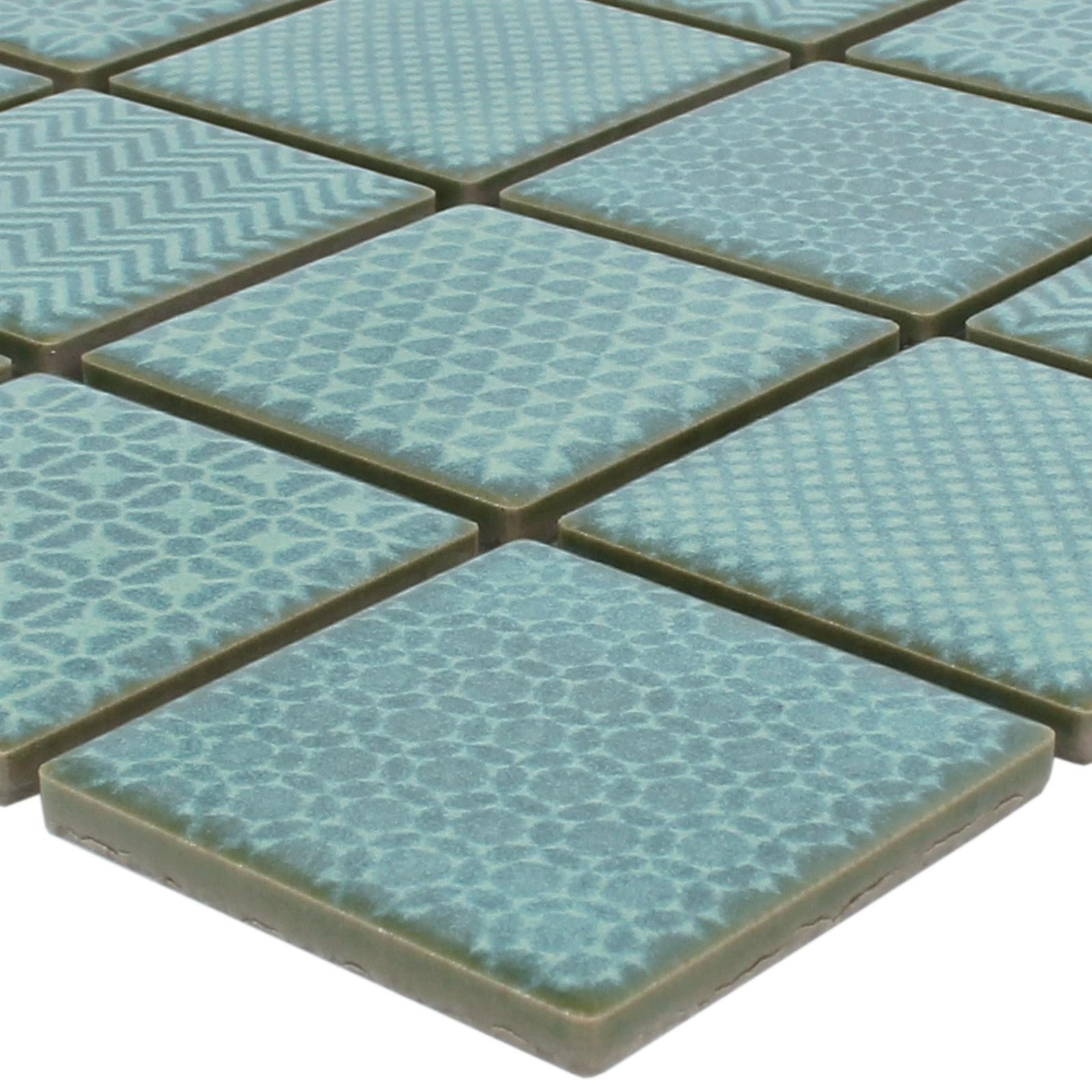 Mosafil Mosaikfliesen Mosaikfliesen Keramik Sapporo, Keramik 29.800x29.800, grün, Verlegefertig auf ein Netz geklebt - Frostsicher - Wasserfest -