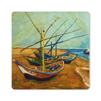 MuchoWow Gaming Mauspad Fischerboote am Strand - Vincent van Gogh (1-St), Gaming, Rutschfester Unterseite, Mausunterlage, 80x80 cm, XXL, Großes