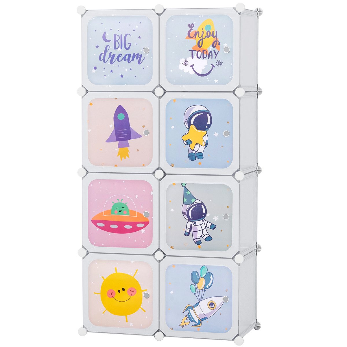 COSTWAY Kinderkleiderschrank Kunststoff mit 8 Würfeln, erweiterbar mit Kleiderstange