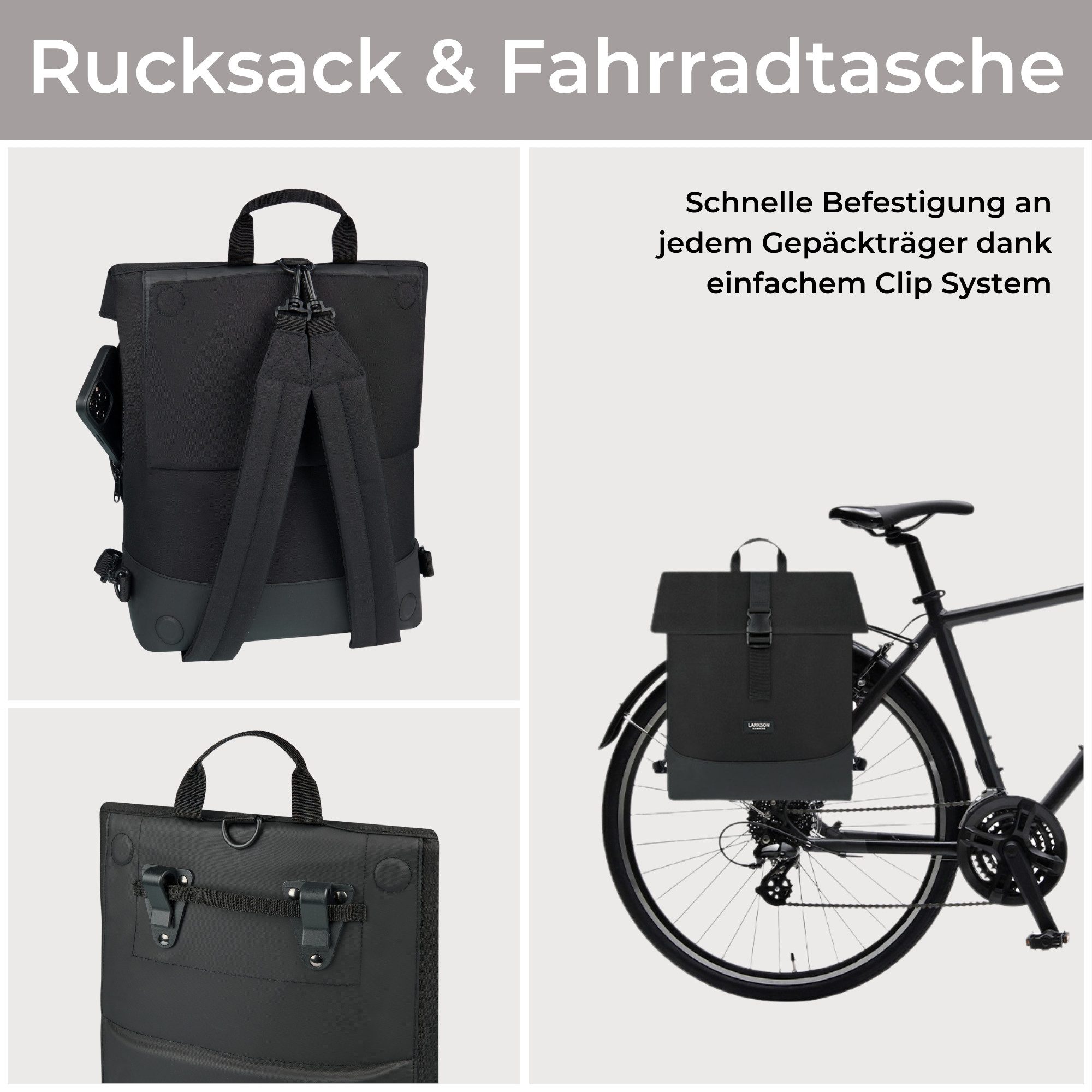 LARKSON Fahrradtasche Tammo Bike Fahrrad Rucksack Gepäckträger (1-tlg), Rucksack und Gepäckträgertasche, Wasserabweisend