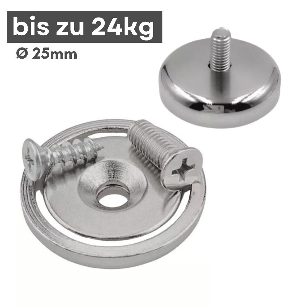 Magnet Neodym Topfmagnet Ø25 mm mit Senkbohrung 24 kg Gewinde M5