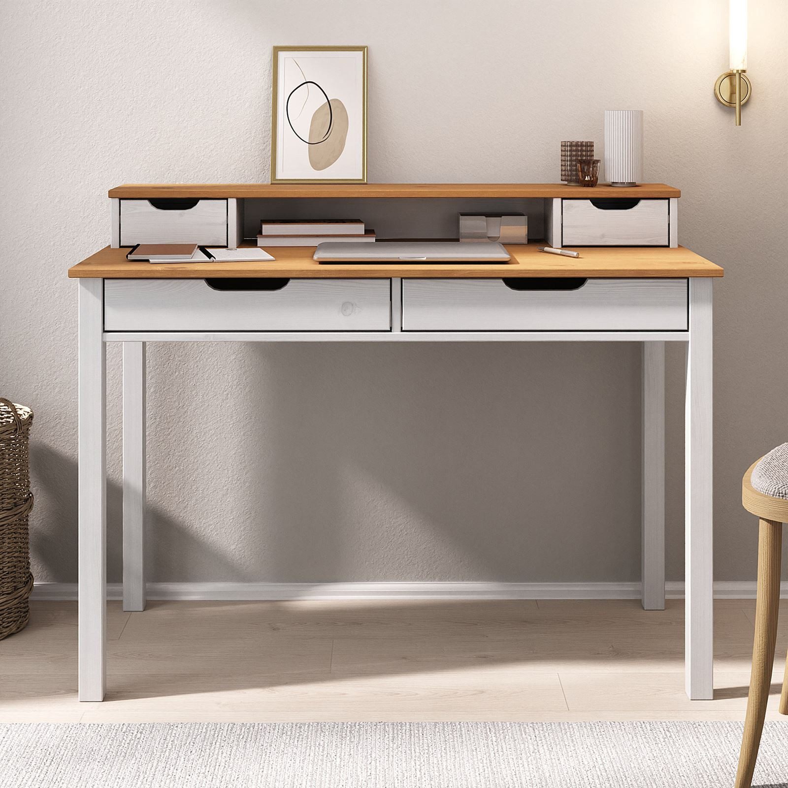 IDIMEX Schreibtisch RAUL, Bürotisch mit Stauraum aus Massivholz mit 4 Schub günstig online kaufen