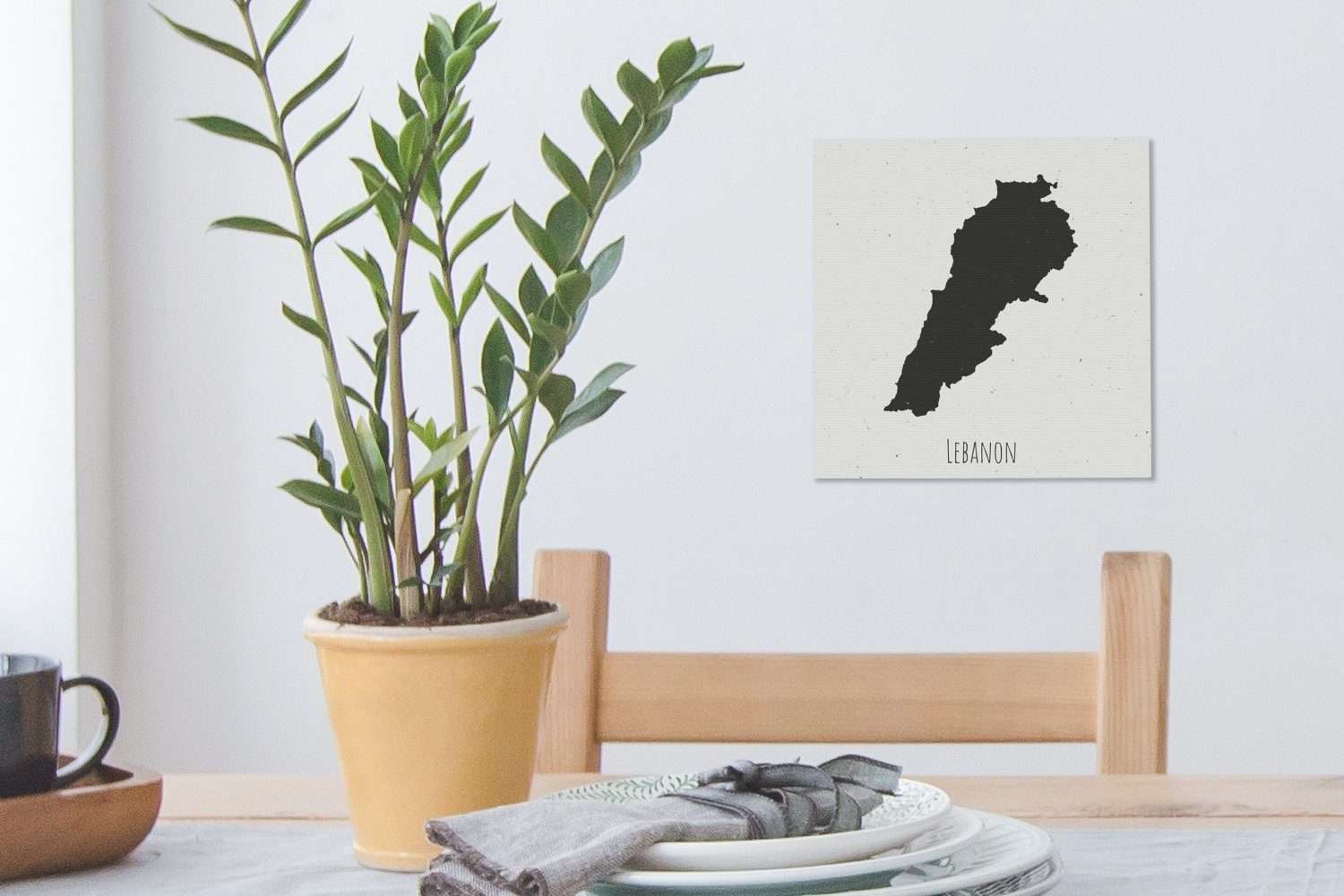 Leinwand St), des Bilder Illustration Karte schwarzen OneMillionCanvasses® für Wohnzimmer (1 Libanon, einer Leinwandbild Schlafzimmer
