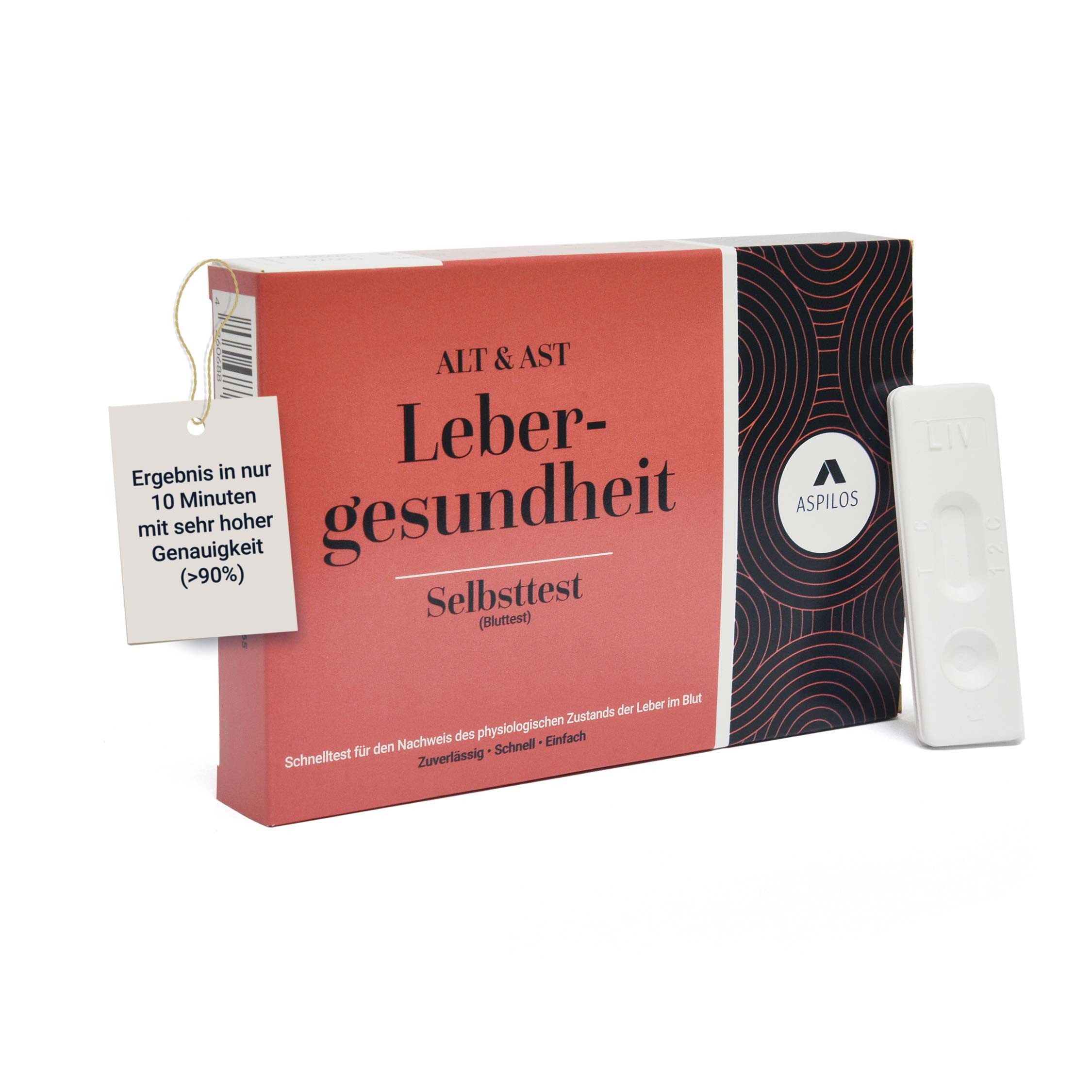 ASPILOS Hämoglobin-Schnelltest Leber Selbsttest für Zuhause in 10 Minuten - ALT & AST, 1-tlg., Bluttest, selbst durchführbar, Lebergesundheit, Transaminasespiegel, Lebererkrankungen Test