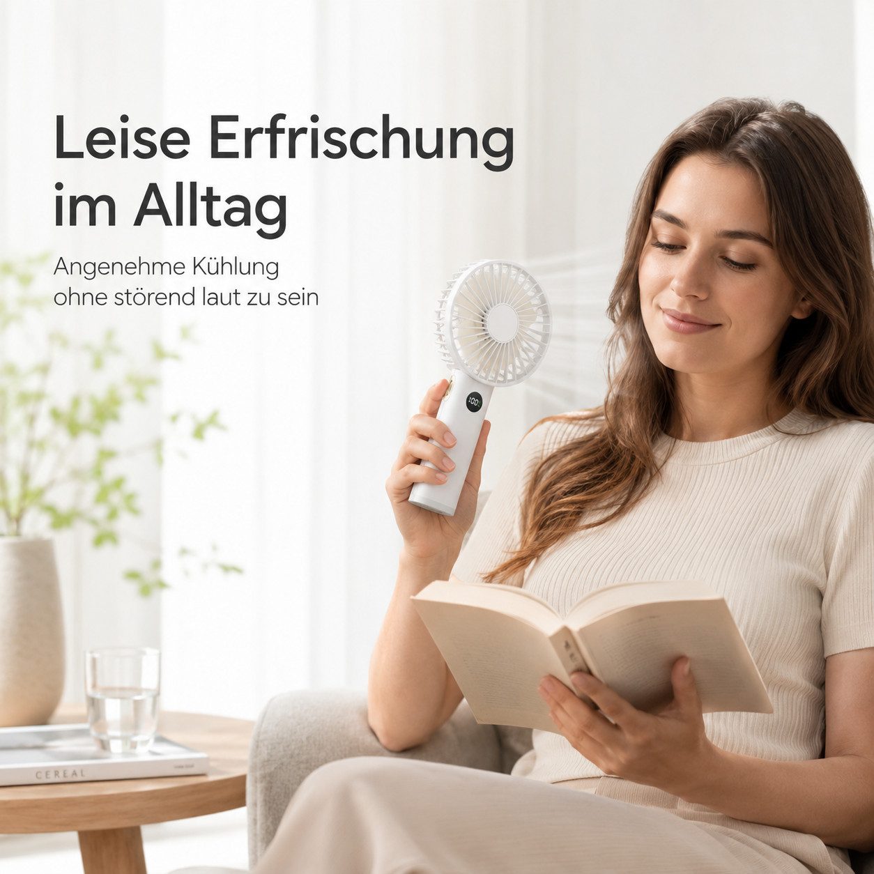 Zantan Handventilator digitale Anzeige & warmes Nachtlicht, Ventilator für Büro, Reisen, Camping und Zuhause