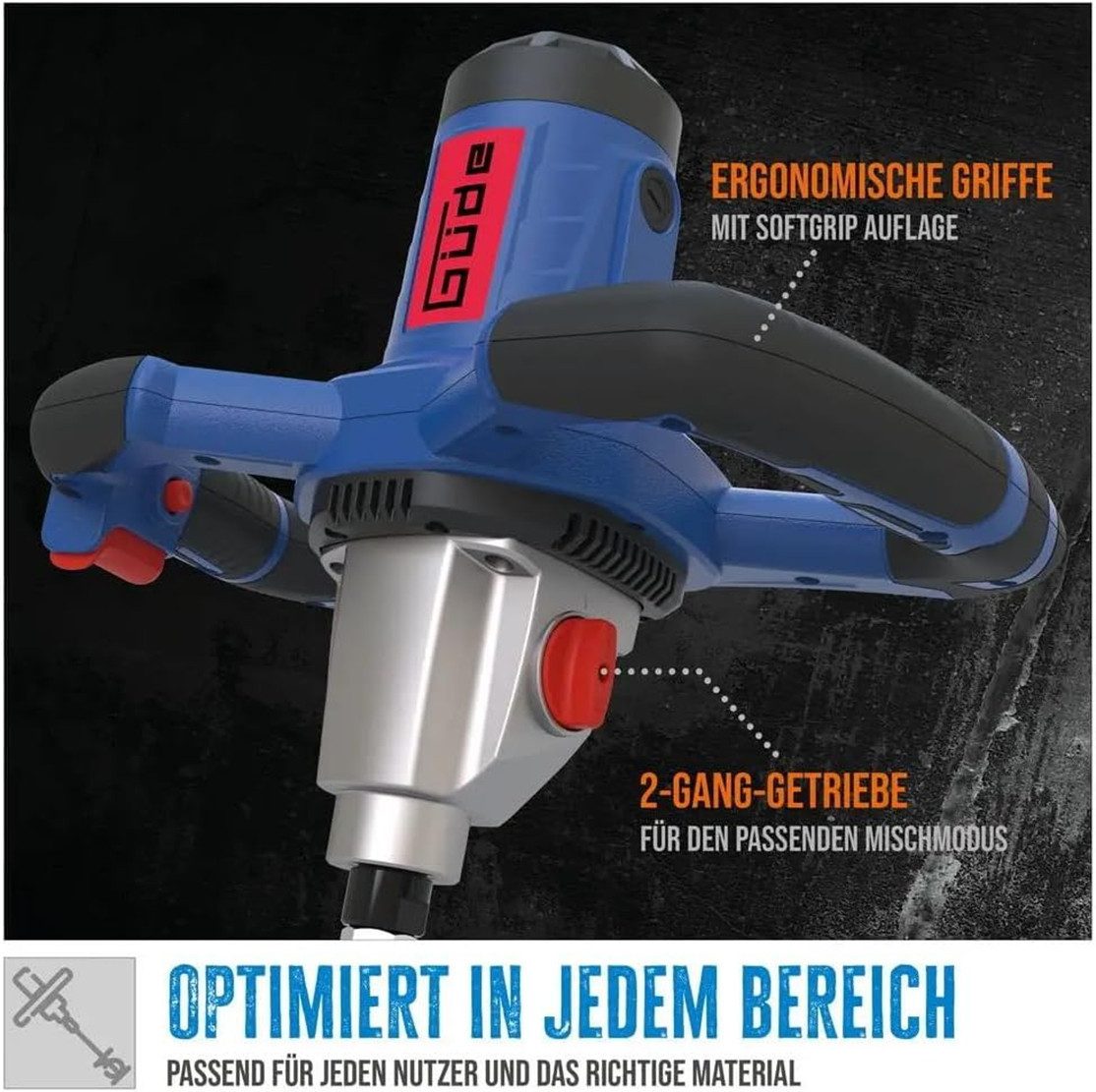 Güde Rührwerk Mörtelrührer Rührwerk Rührgerät GRW 1814.1 2 Gang 1800 W, 2 Rührkorbe