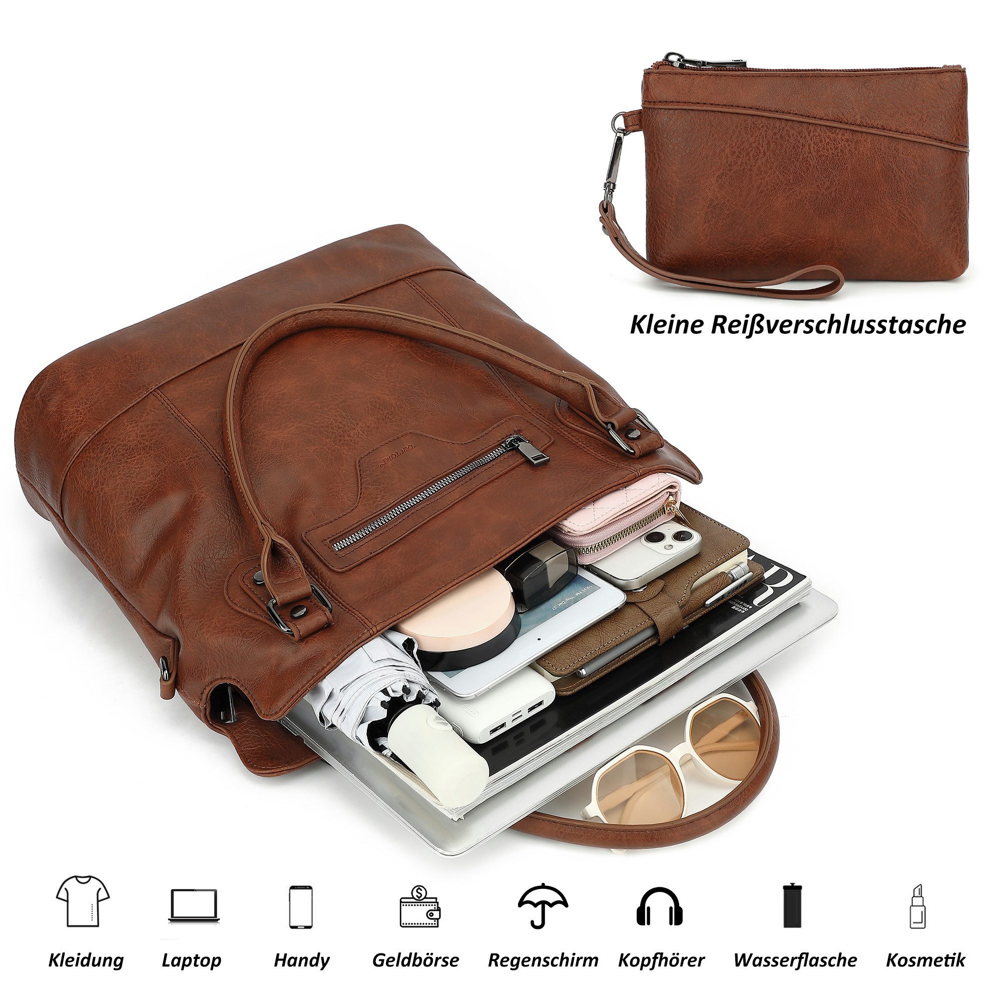 TAN.TOMI Handtasche Damen Schultertasche - Set Shopper Umhängetasche Henkeltasche, Mit abnehmbarem Schultergurt für Einkauf Reise Büro Schule – Bild 3 von 5