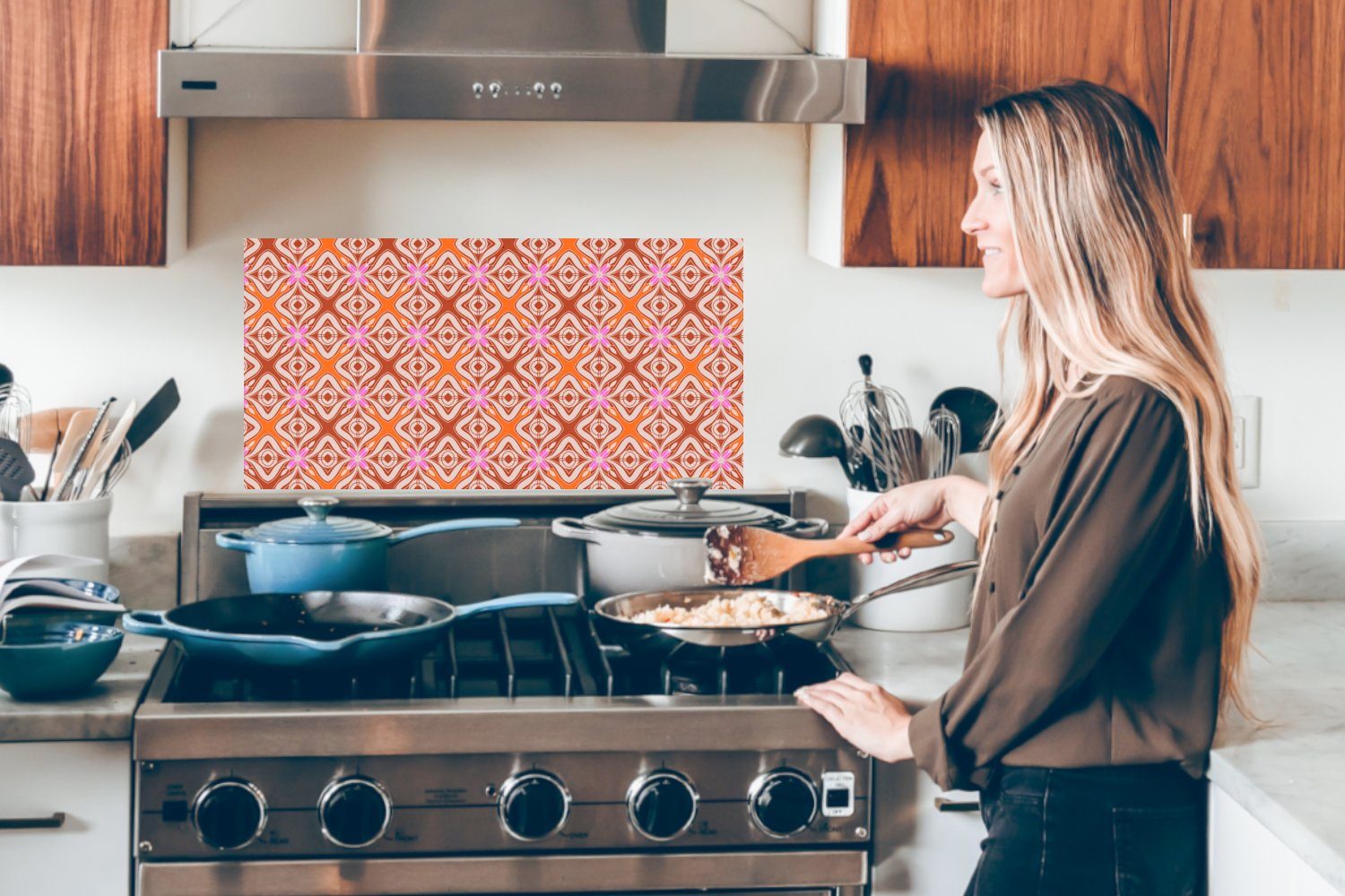 60x30 - MuchoWow Rot, Formen Küchen Schmutzflecken Wandschutz, für Muster - und - Rosa - Orange Fett (1-tlg), cm, gegen Küchenrückwand