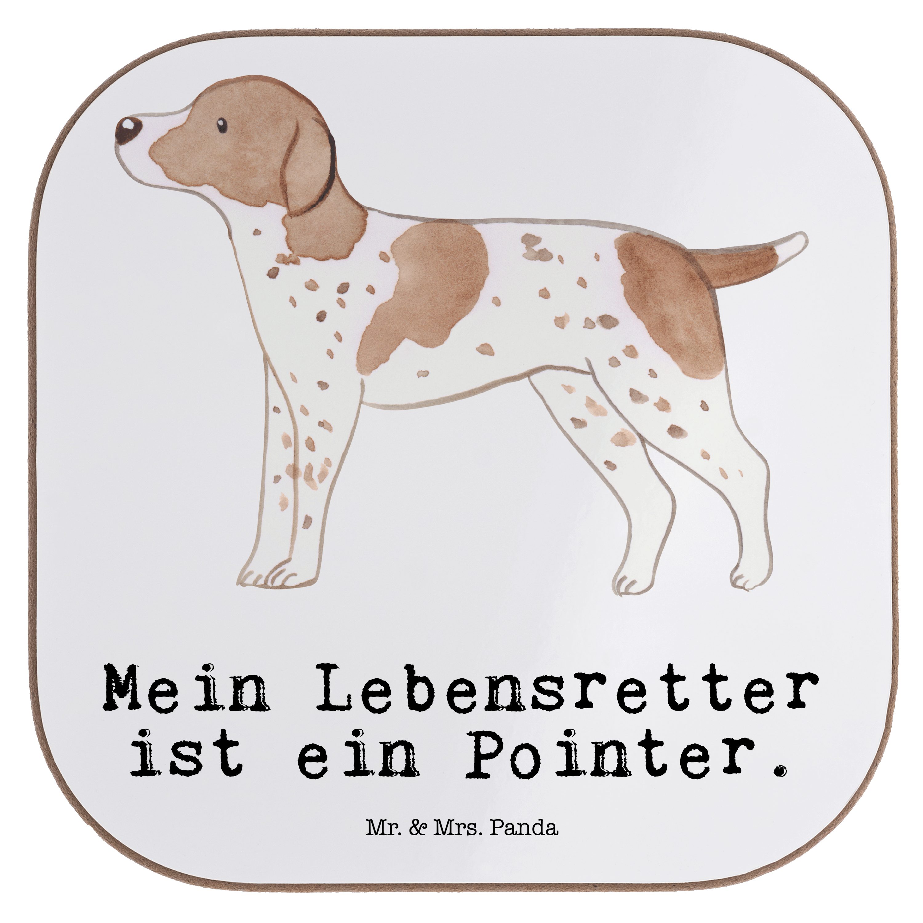 Mr. & Mrs. Panda Getränkeuntersetzer Pointer Lebensretter - Weiß - Geschenk, Bierdeckel, English Pointer, 1-tlg. | Getränkeuntersetzer