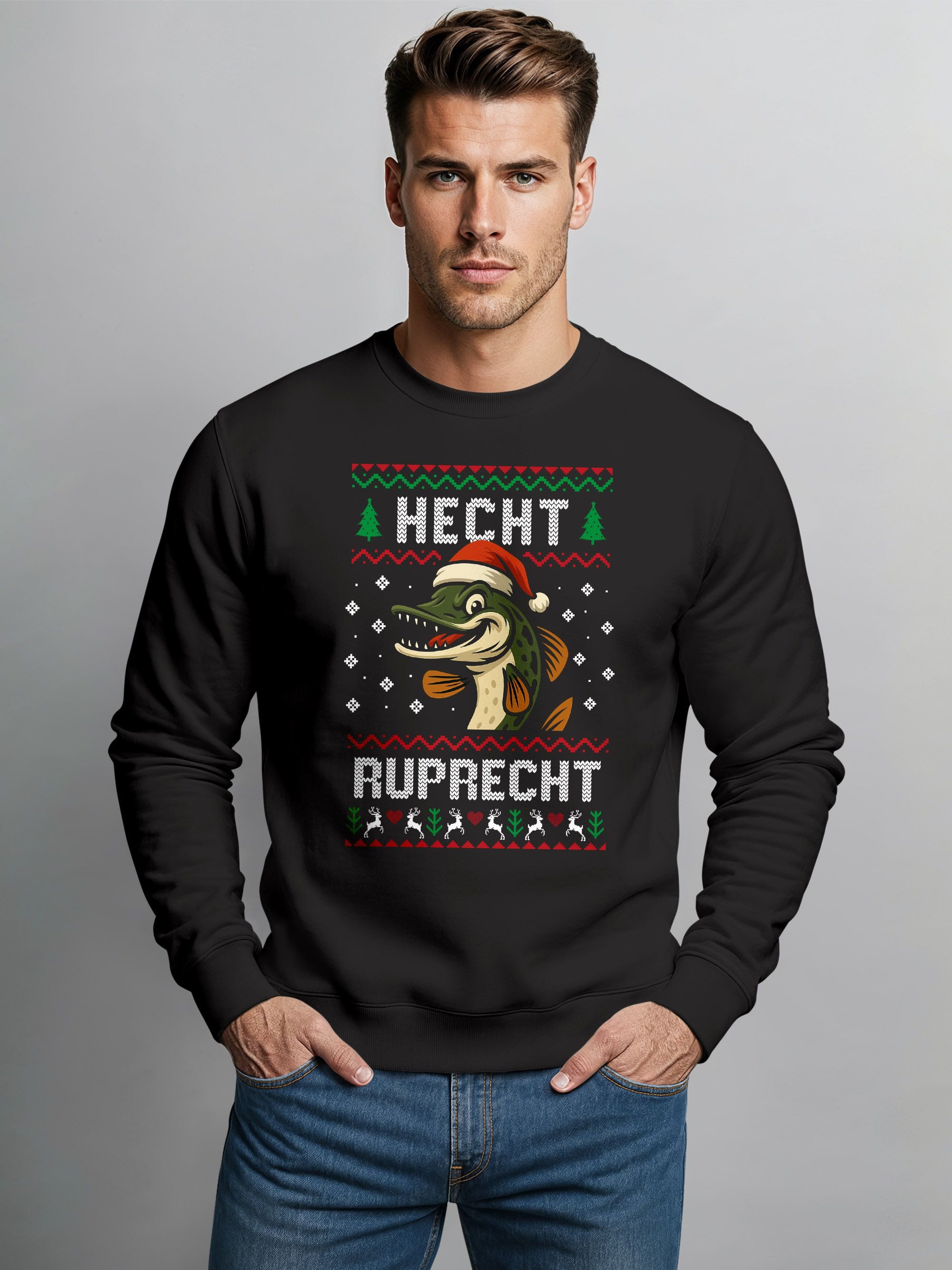 MoonWorks Sweatshirt Sweatshirt Herren Ugly Christmas Sweater Hecht Ruprech günstig online kaufen